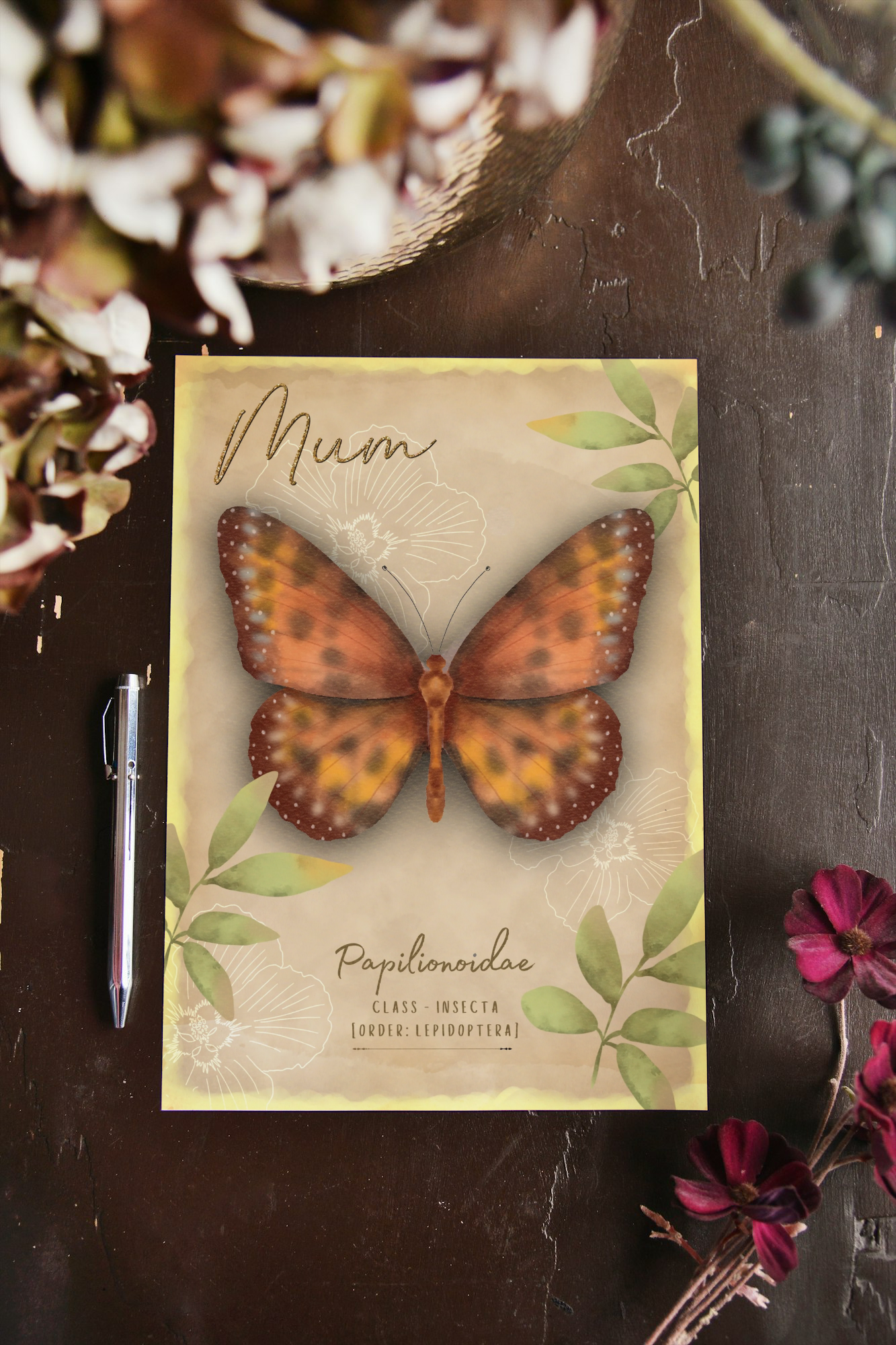 Stylised illustrated butterfly card - image 2 - student project
