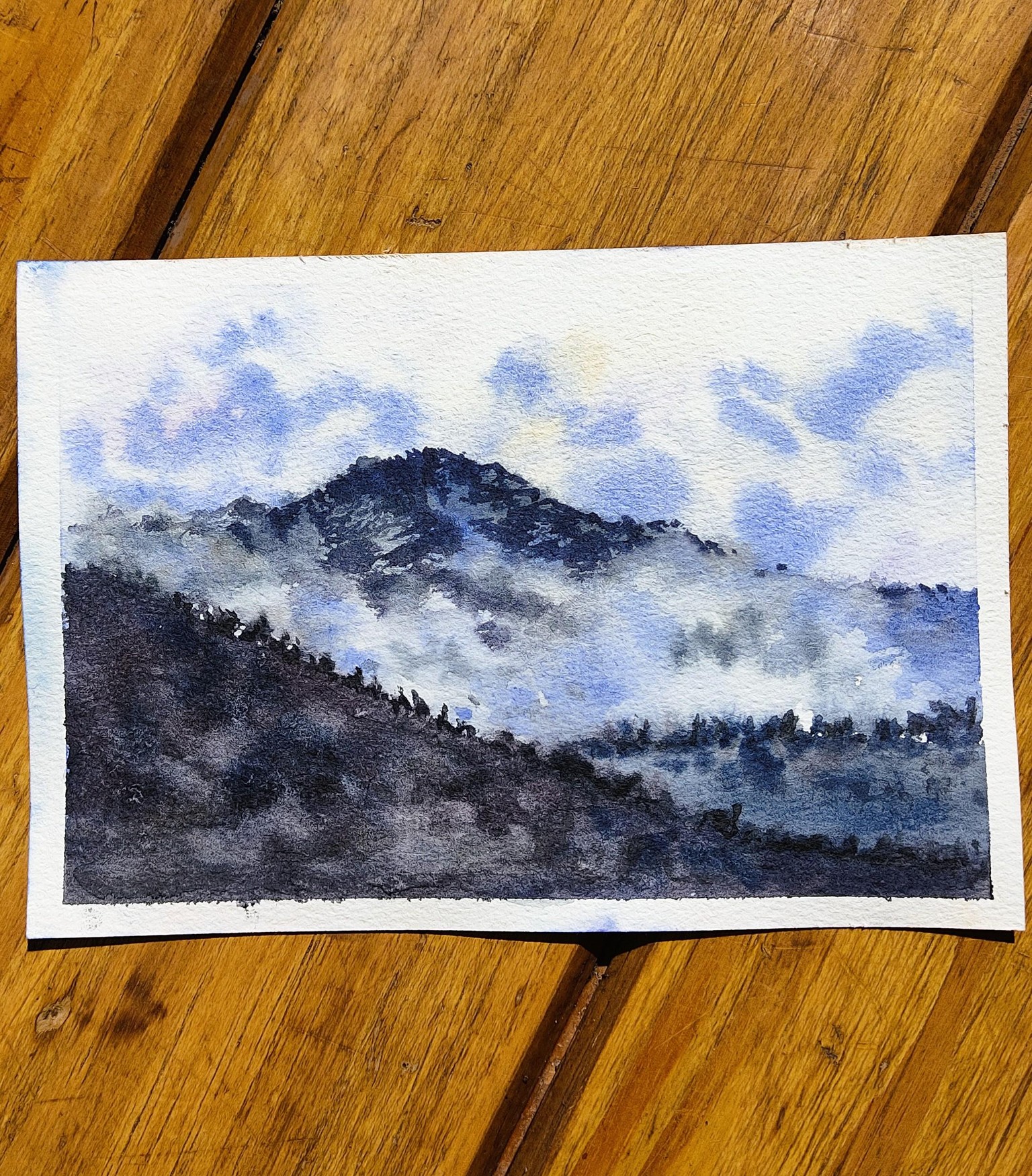 Moody landscape in watercolor | Misty Mountains - image 2 - student project