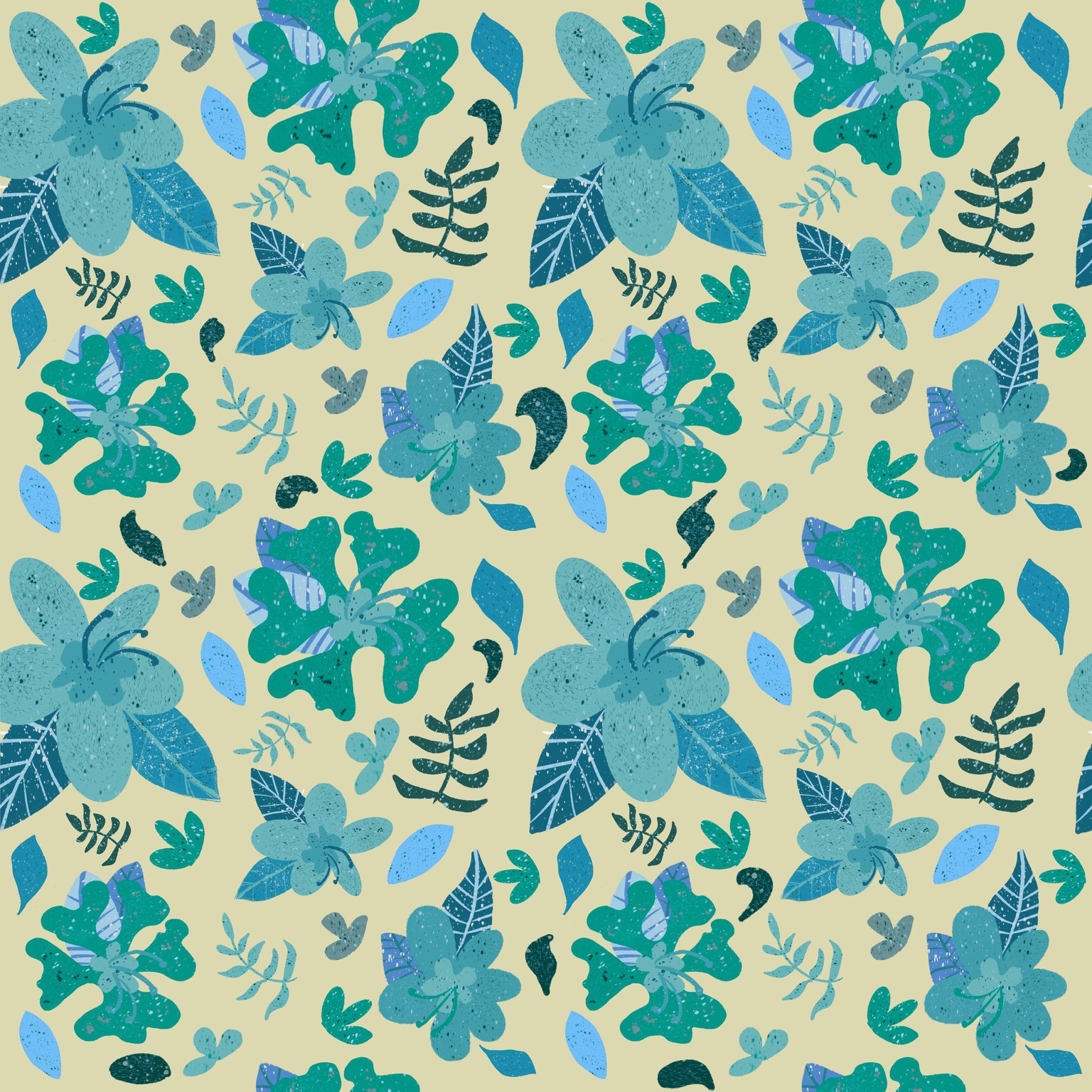 Hibiscus pattern blue and autumn - image 1 - student project
