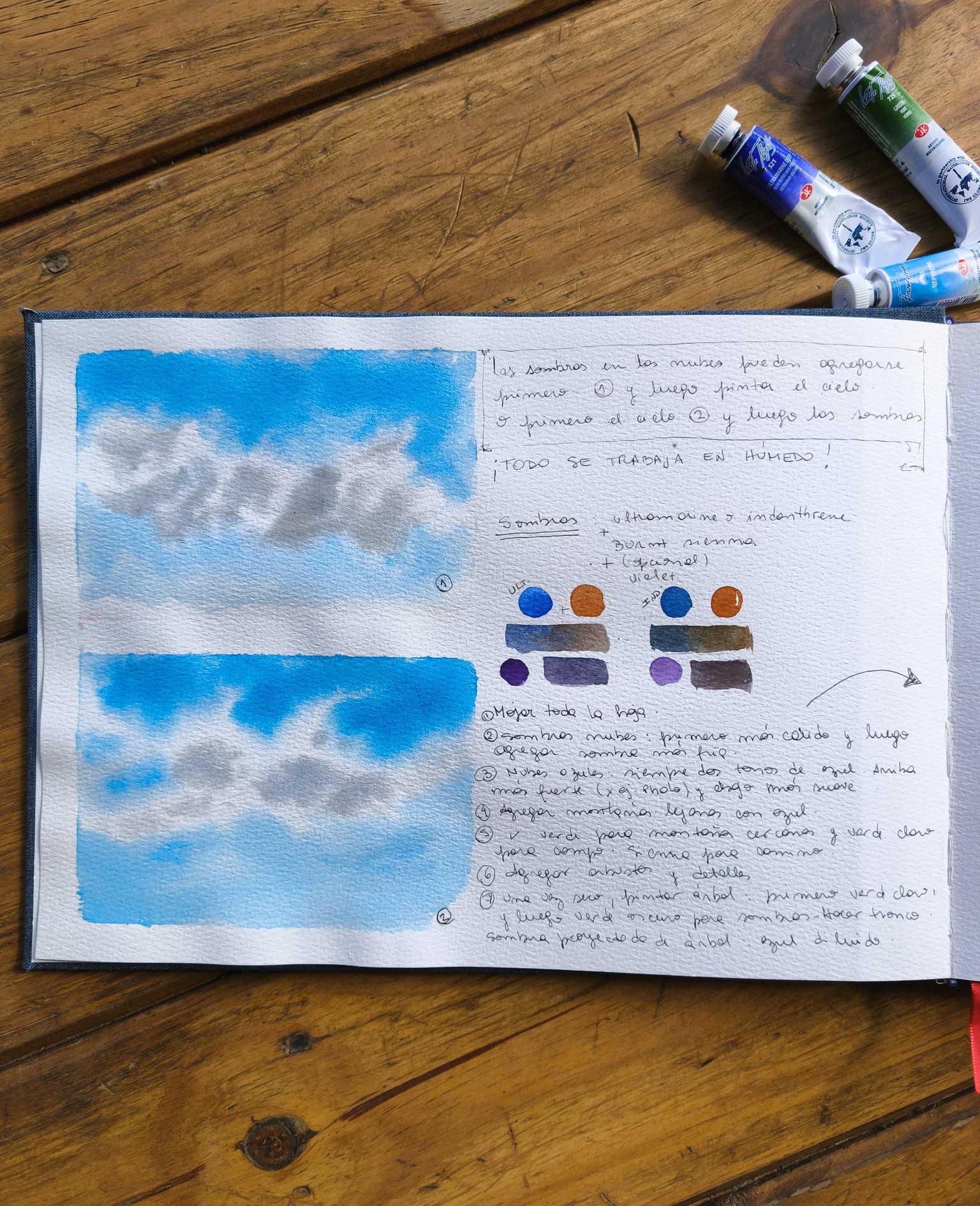 Todo sobre cómo pintar cielos azules y nubes blancas con acuarela - image 2 - student project