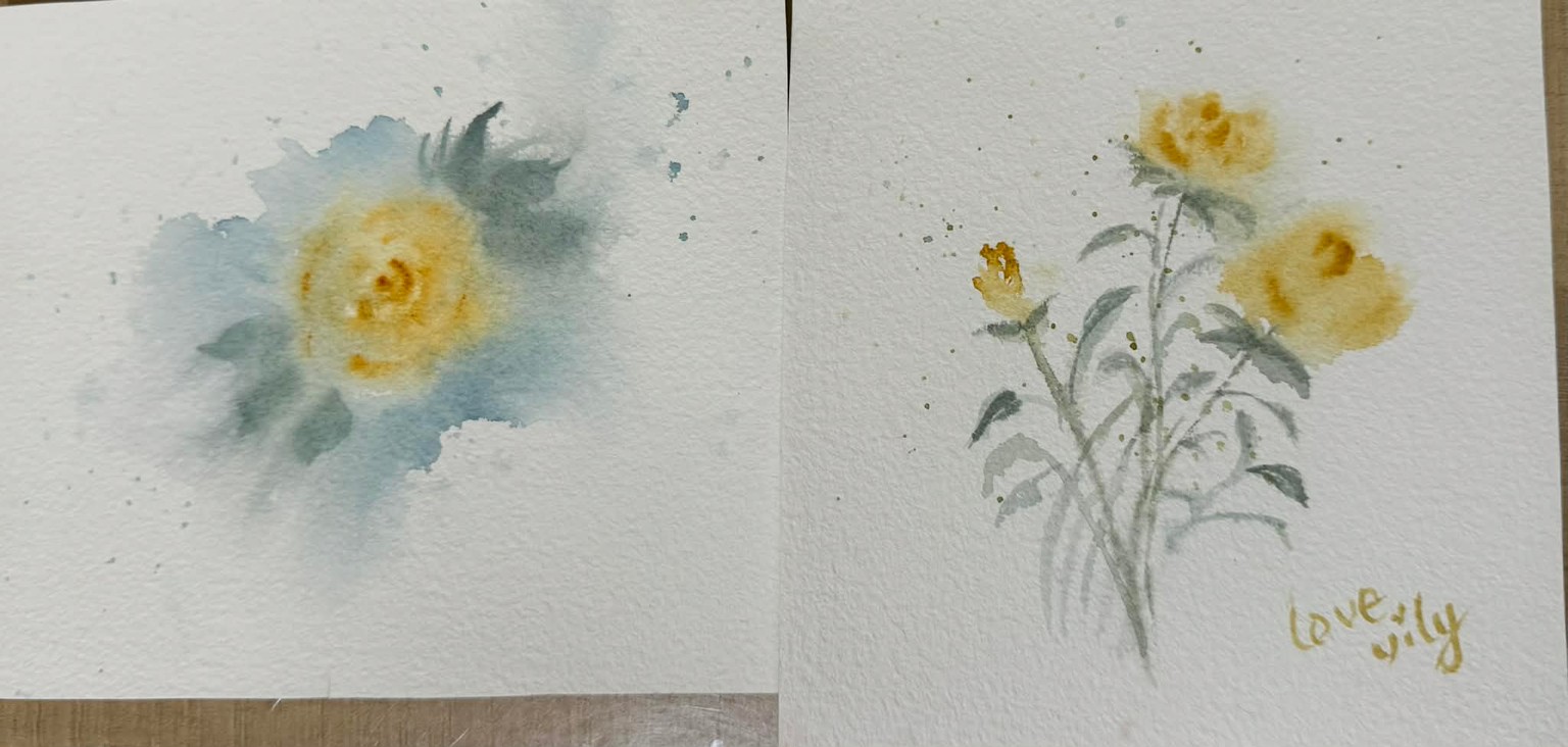 loose watercolor roses:wedge brush style - image 1 - student project