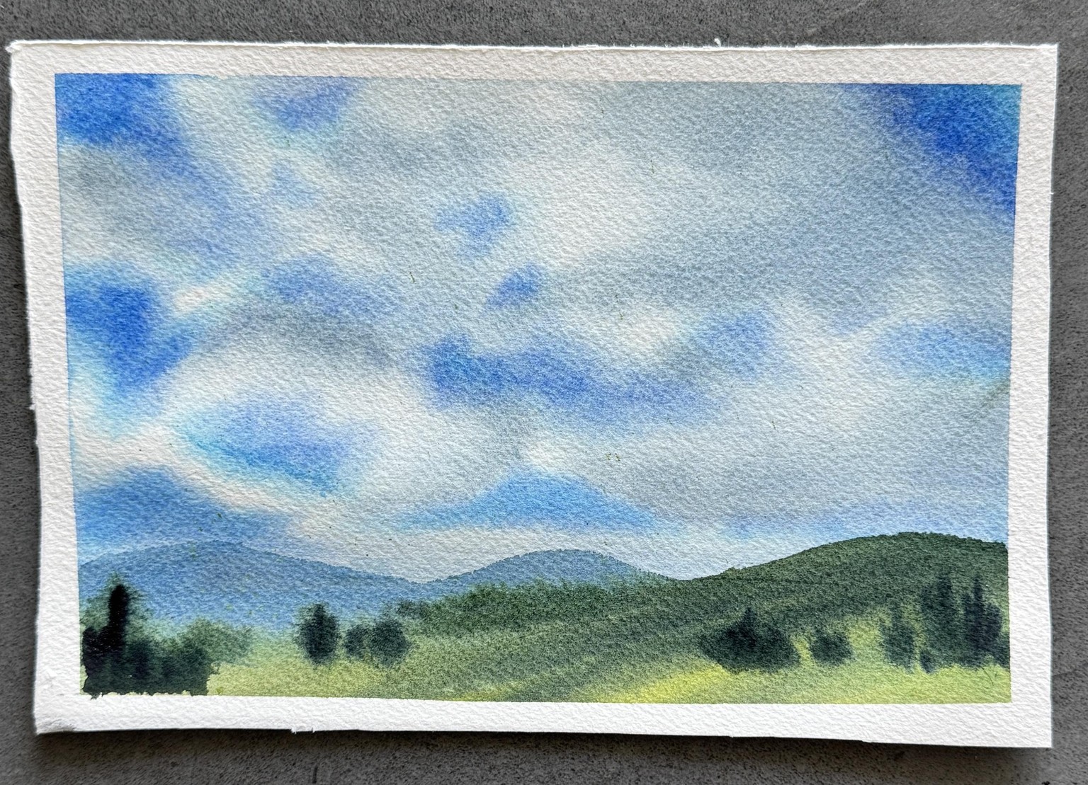 Blue Skies and White Clouds in watercolors - image 3 - student project