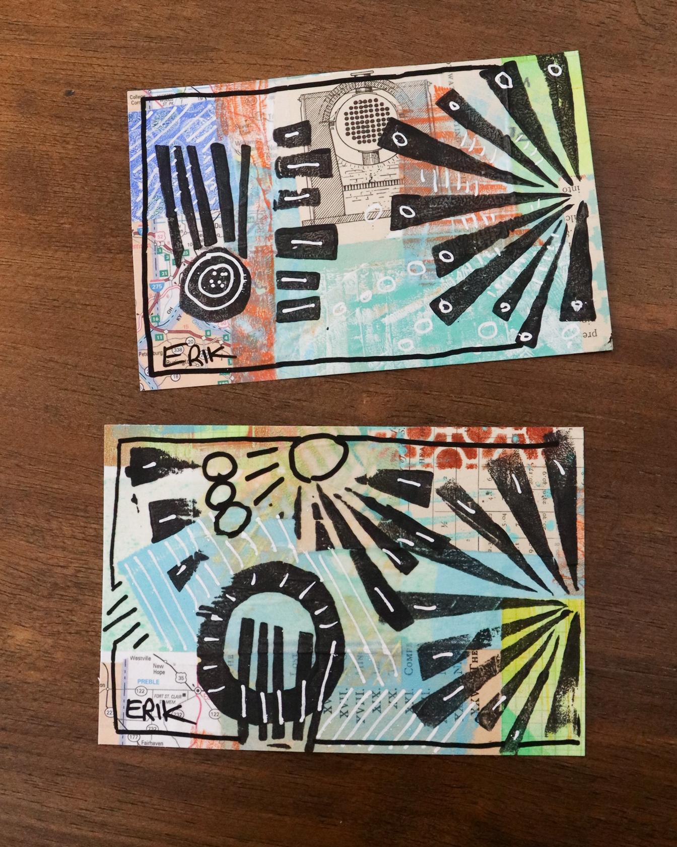 Postcard fun using collage and handmade stamps - image 2 - student project