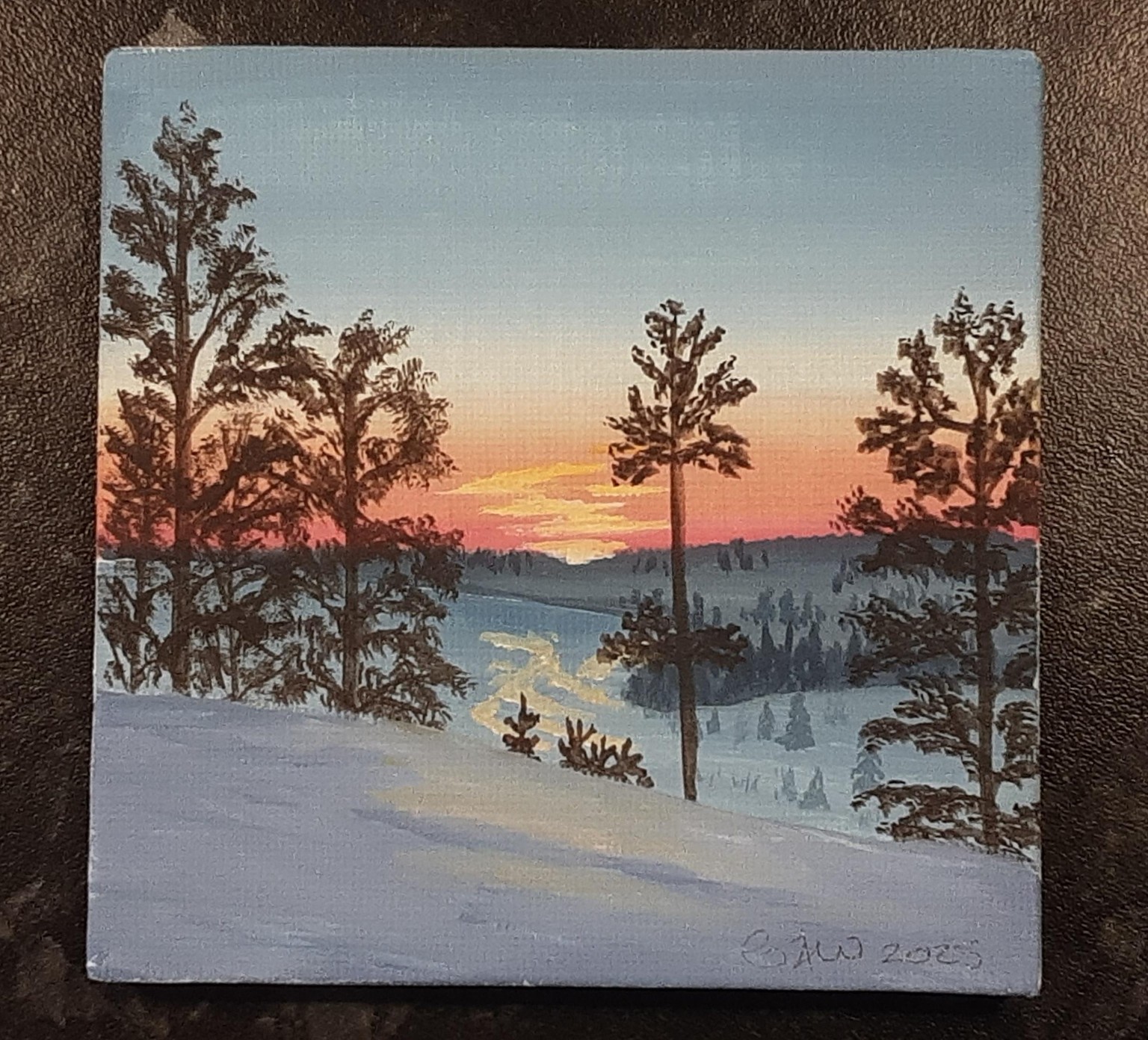 Winter landscapes in gouache on mini canvasses. - image 2 - student project