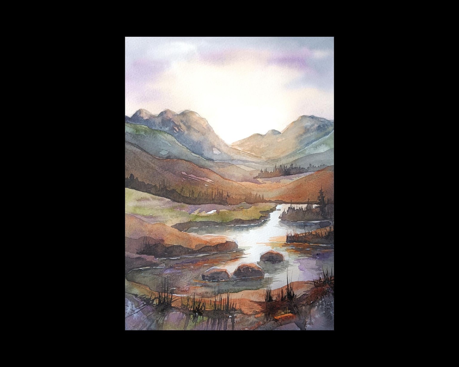 Aquarell - a mountain sunrise - image 1 - student project