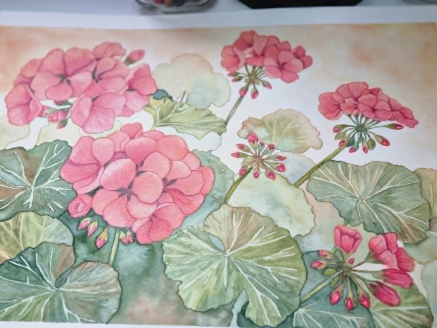 Geranios rojos en acuarela - image 2 - student project