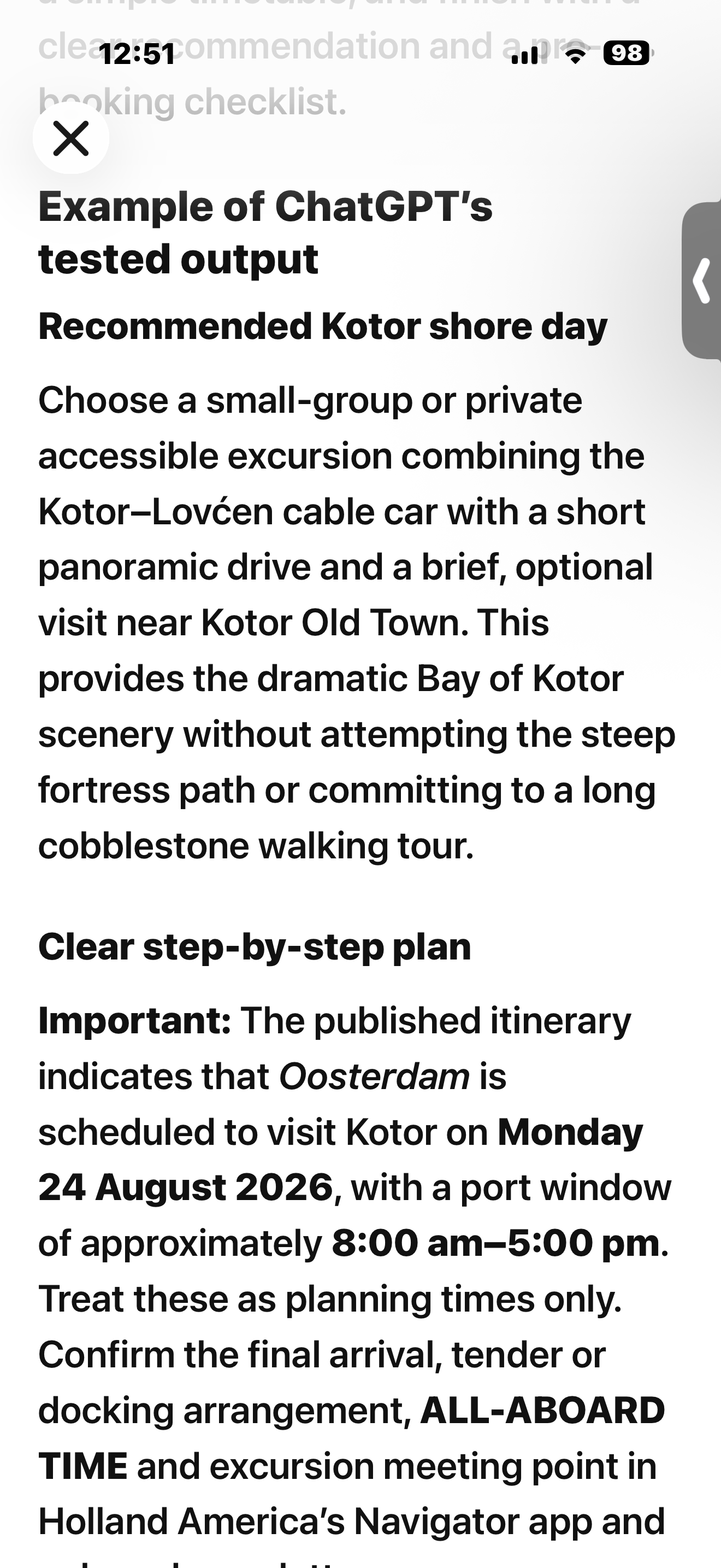 Planning a Kotor Shore Excursion With ChatGPT - image 2 - student project
