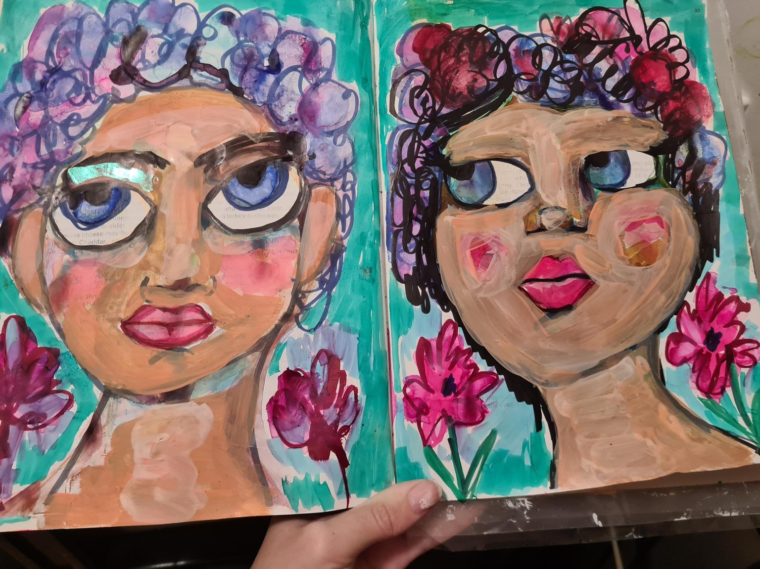 Watercolour base, marker layer and acrylics portrait - image 3 - student project