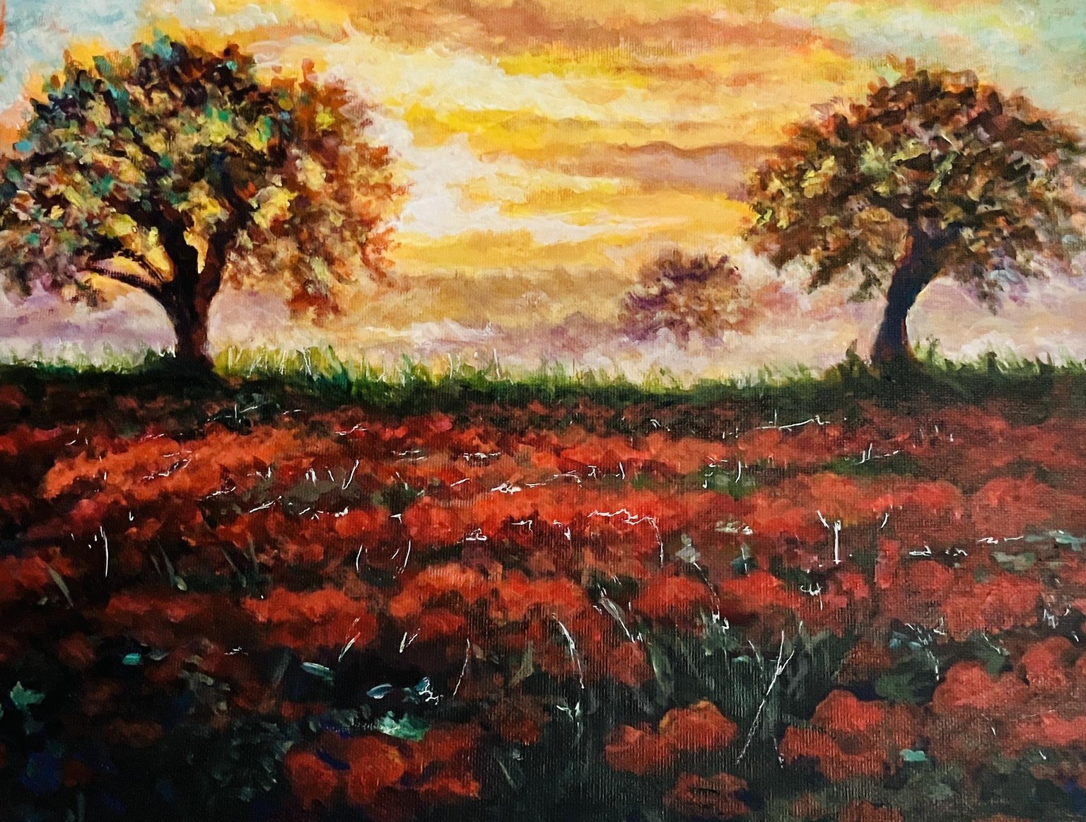 Impressionistic Acrylic Poppy Field Landscape…Christopher Clark’s Class - image 1 - student project
