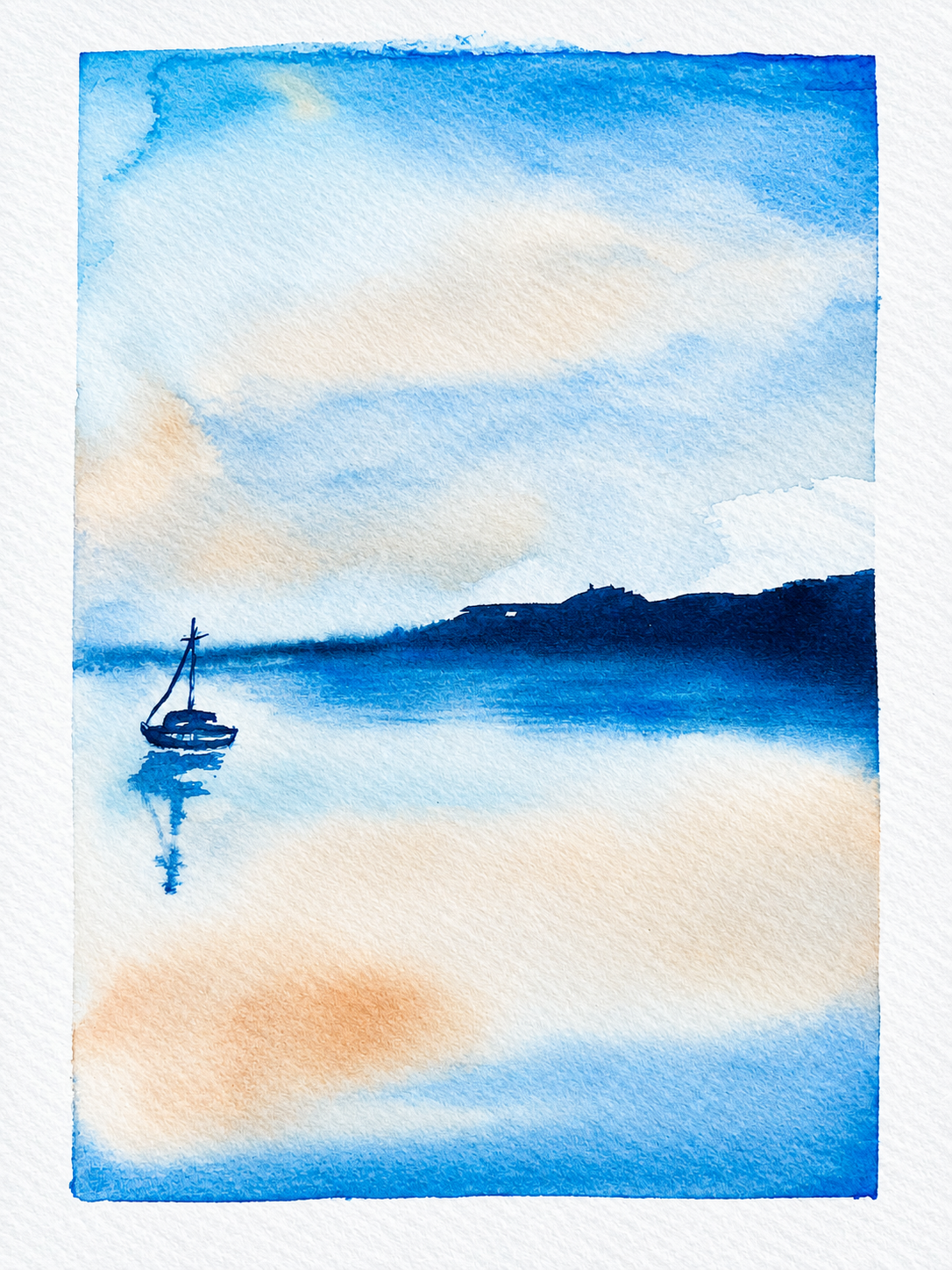 Minimalist Watercolour Seascape with Sailboat - image 2 - student project