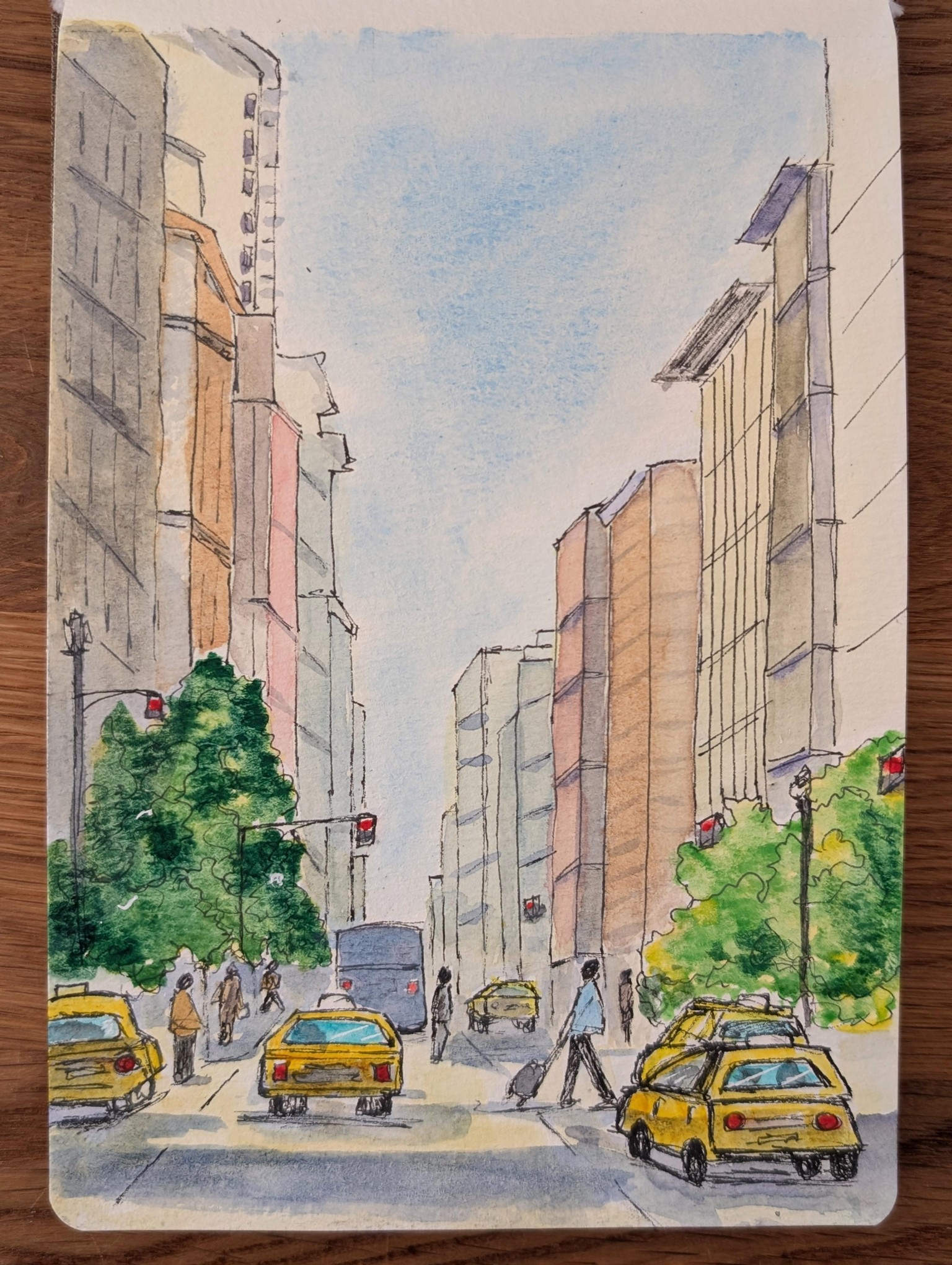 New York sketch with one-point perspective - image 1 - student project