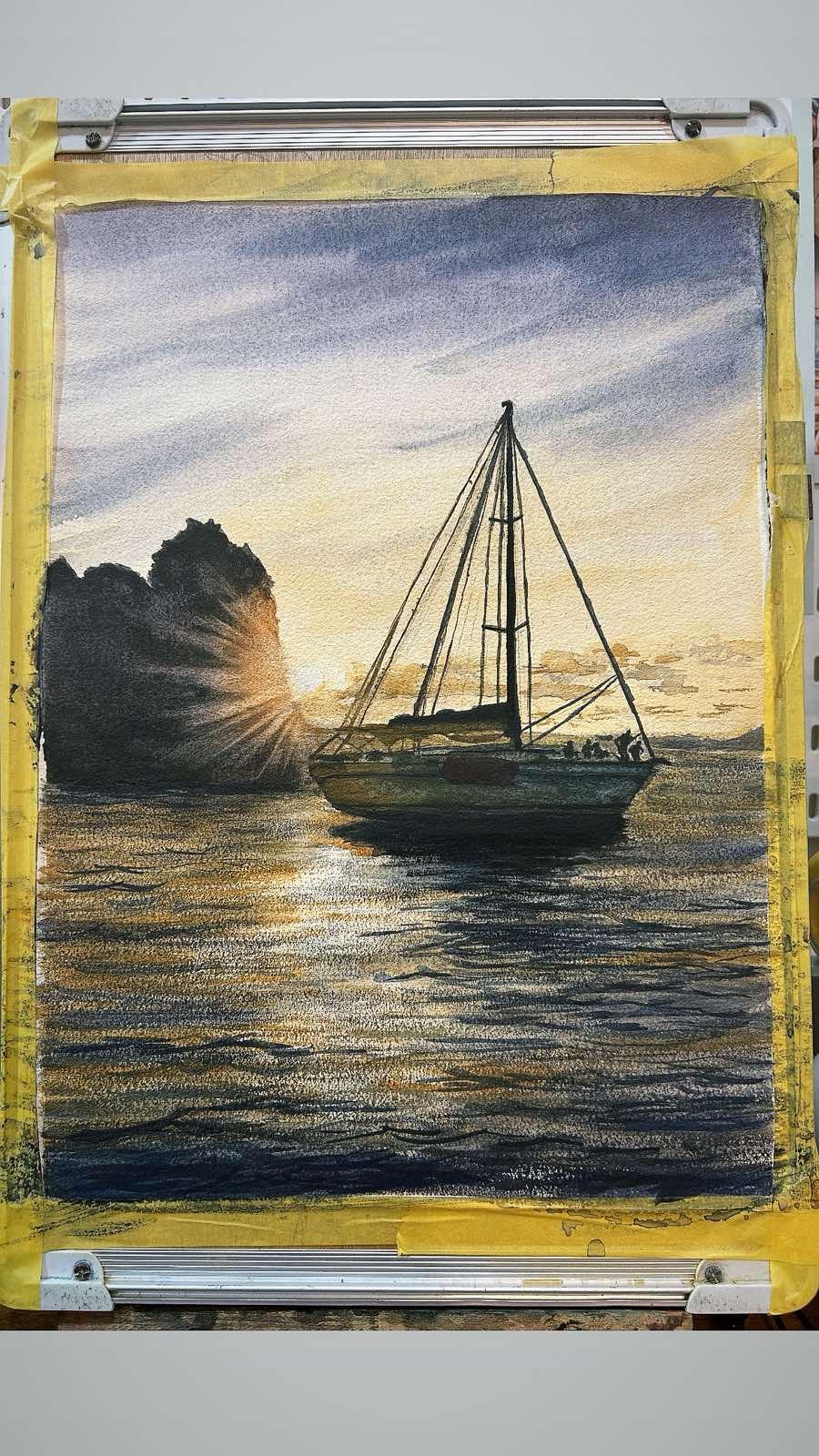 Glowing sunset and sailboat - image 1 - student project