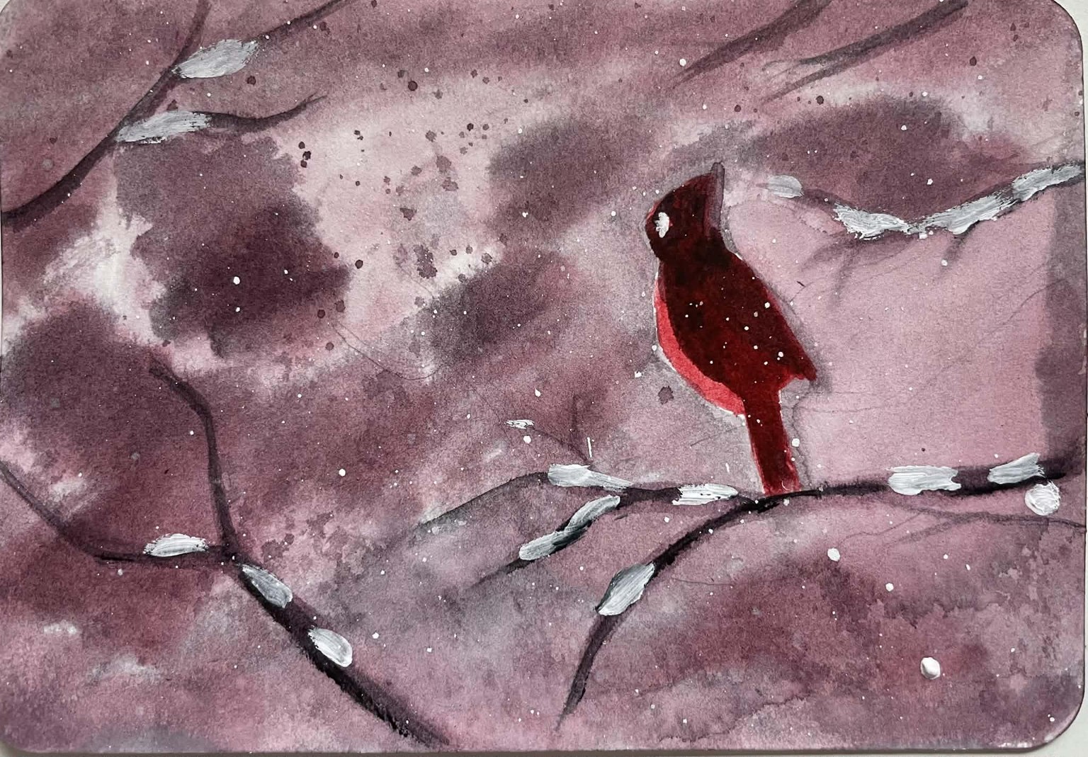 watercolour winter landscape painting:Santa's snow ride - image 5 - student project