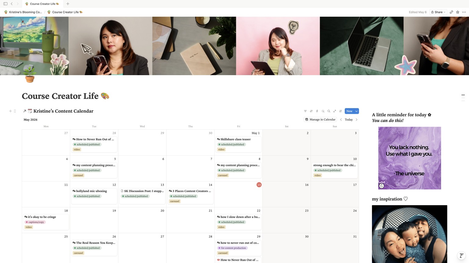Kristine's Content Corner in Notion - image 5 - student project
