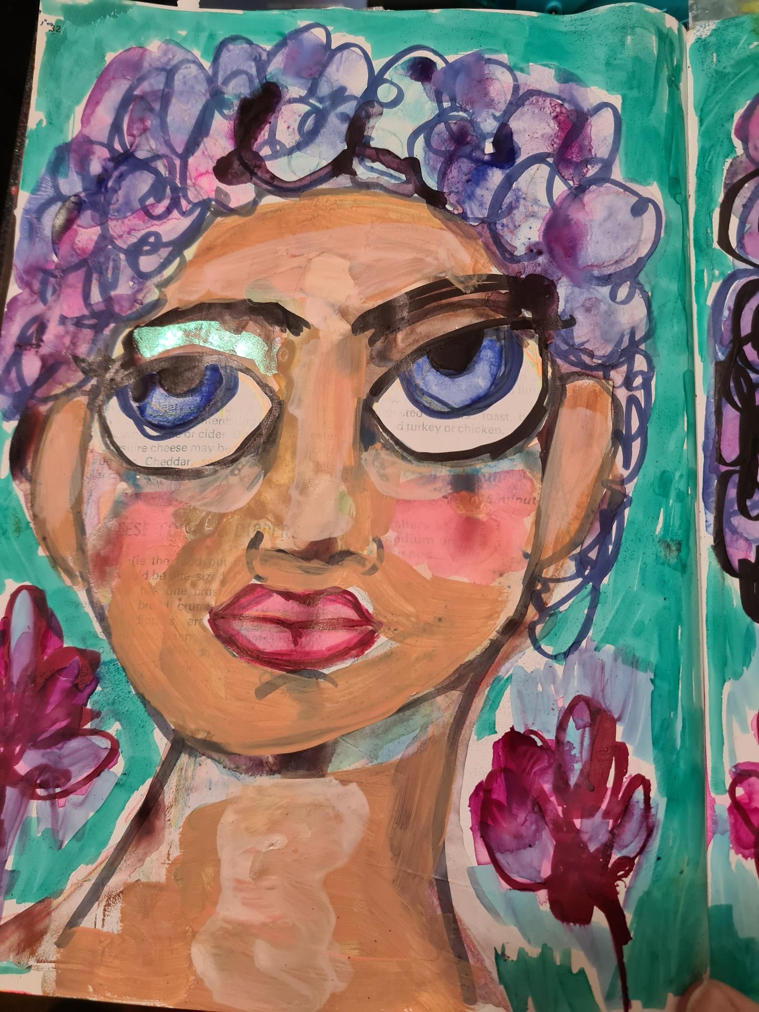 Watercolour base, marker layer and acrylics portrait - image 1 - student project
