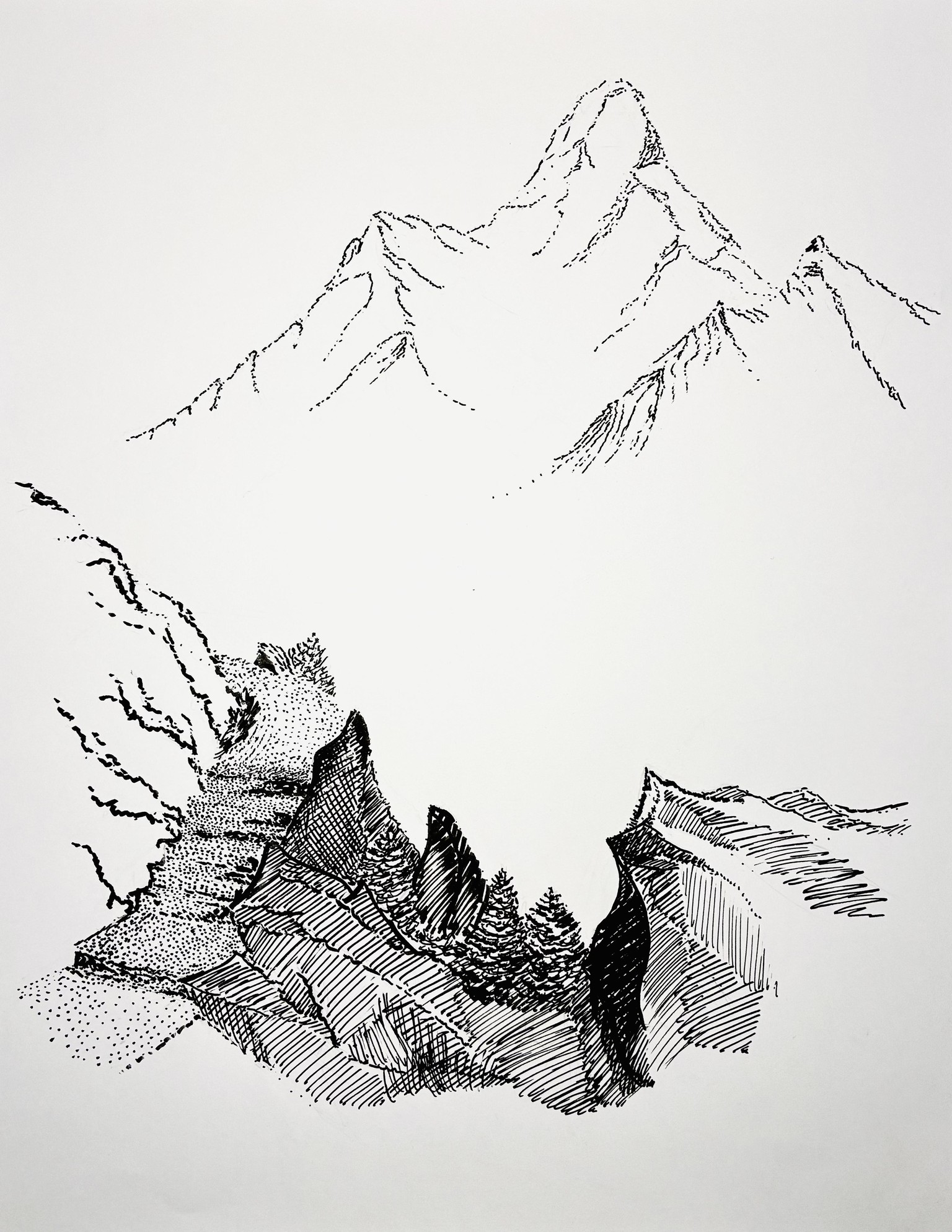 Ama Dablam, Nepal - Ink and Bristol Paper - image 1 - student project