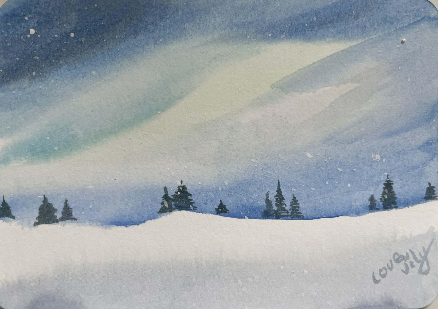 watercolour winter landscape painting:Santa's snow ride - image 1 - student project