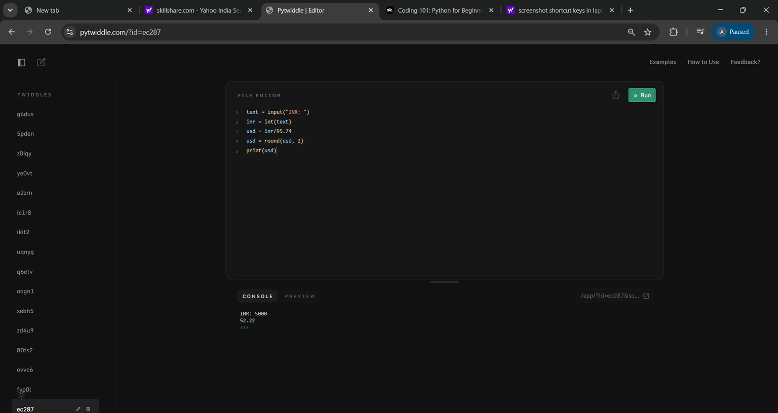 INR to USD currency convertor - image 1 - student project