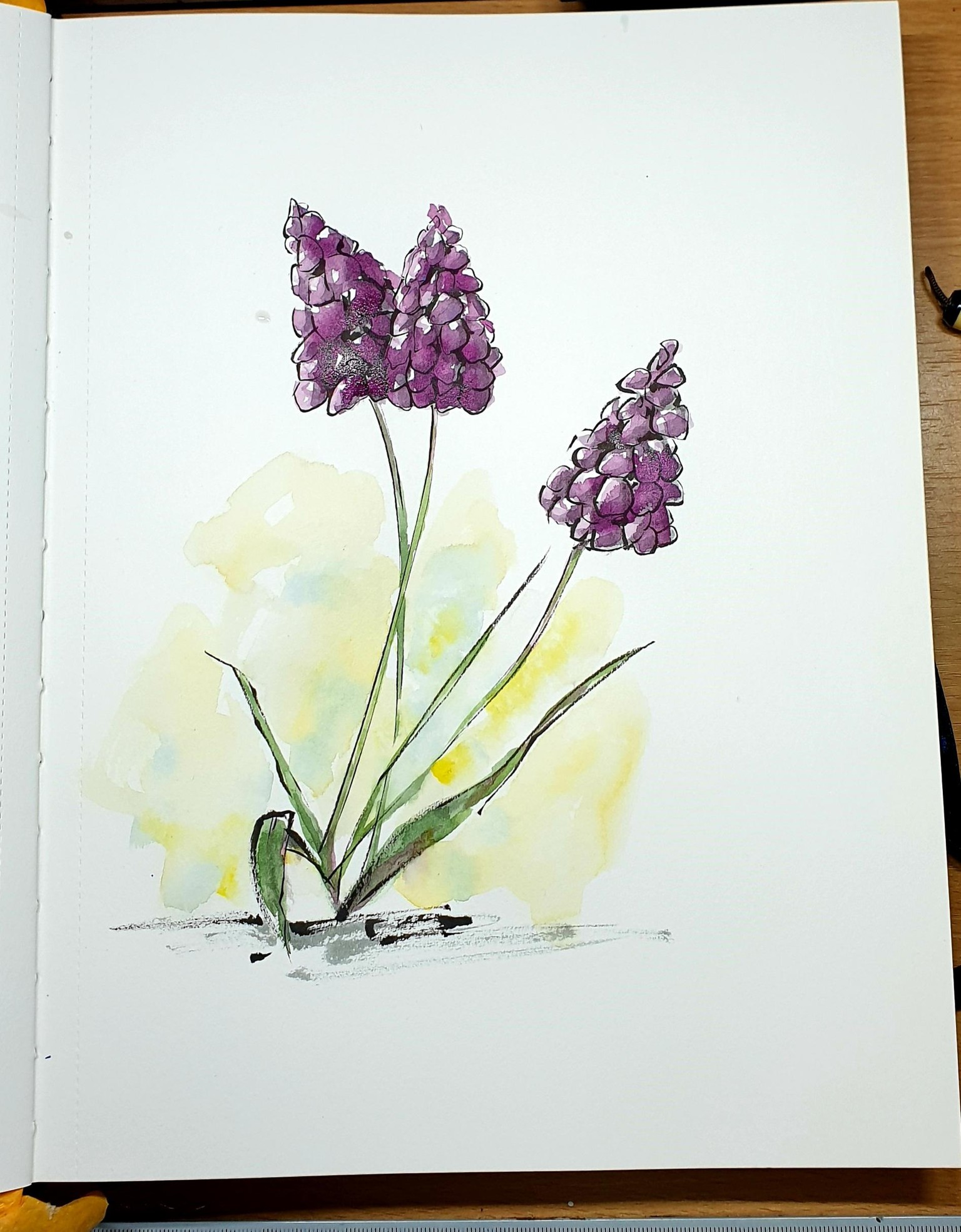 Inky flower with watercolour - image 2 - student project
