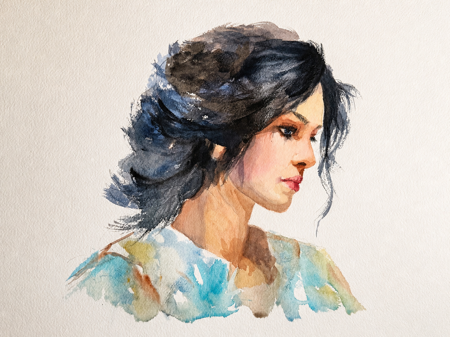 Black Haired Woman in Watercolour - image 1 - student project