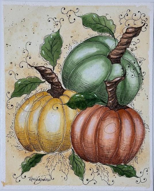 Fall Watercolor & Ink Whimsical Pumpkin Patch - image 1 - student project