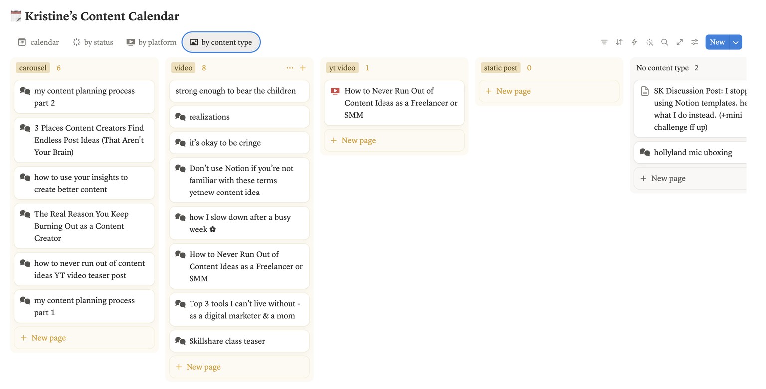 Kristine's Content Corner in Notion - image 4 - student project