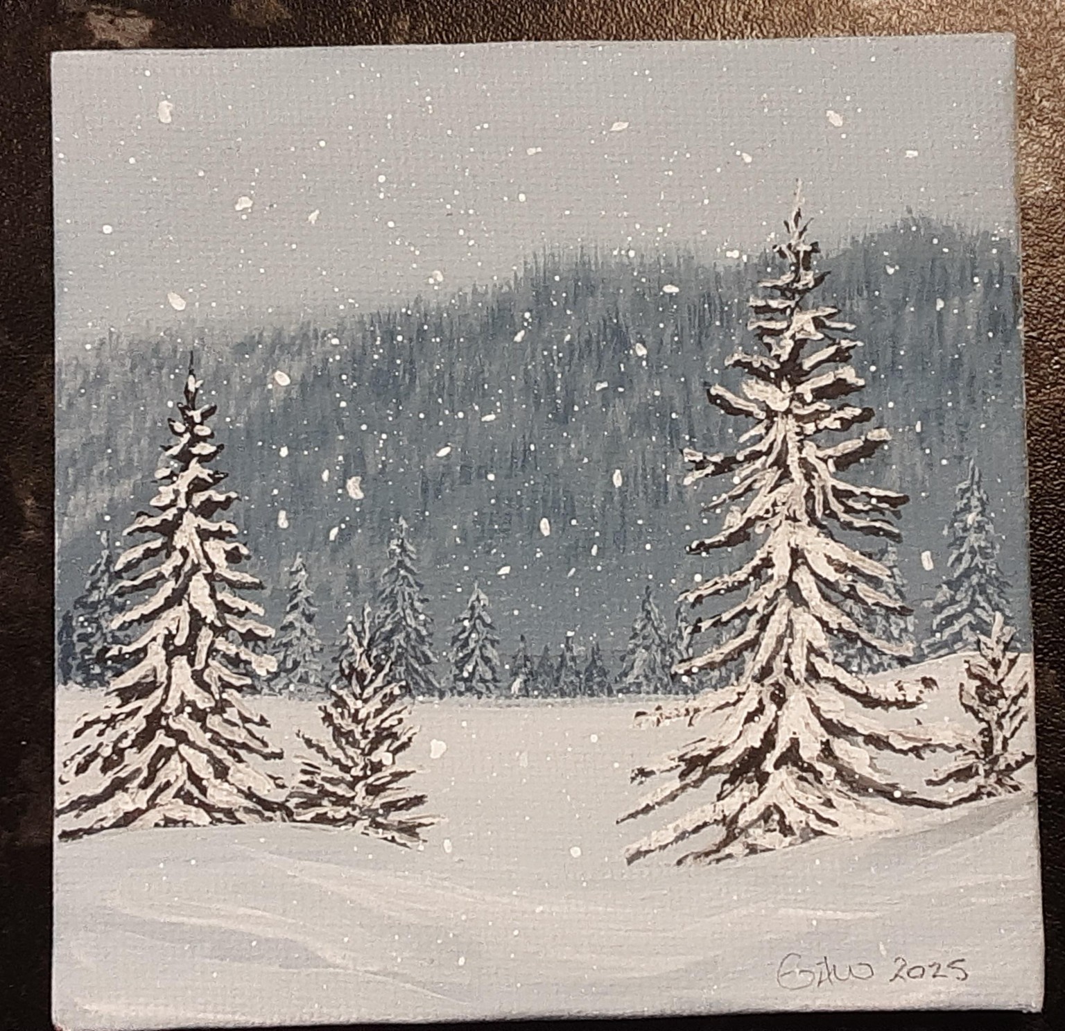 Winter landscapes in gouache on mini canvasses. - image 6 - student project