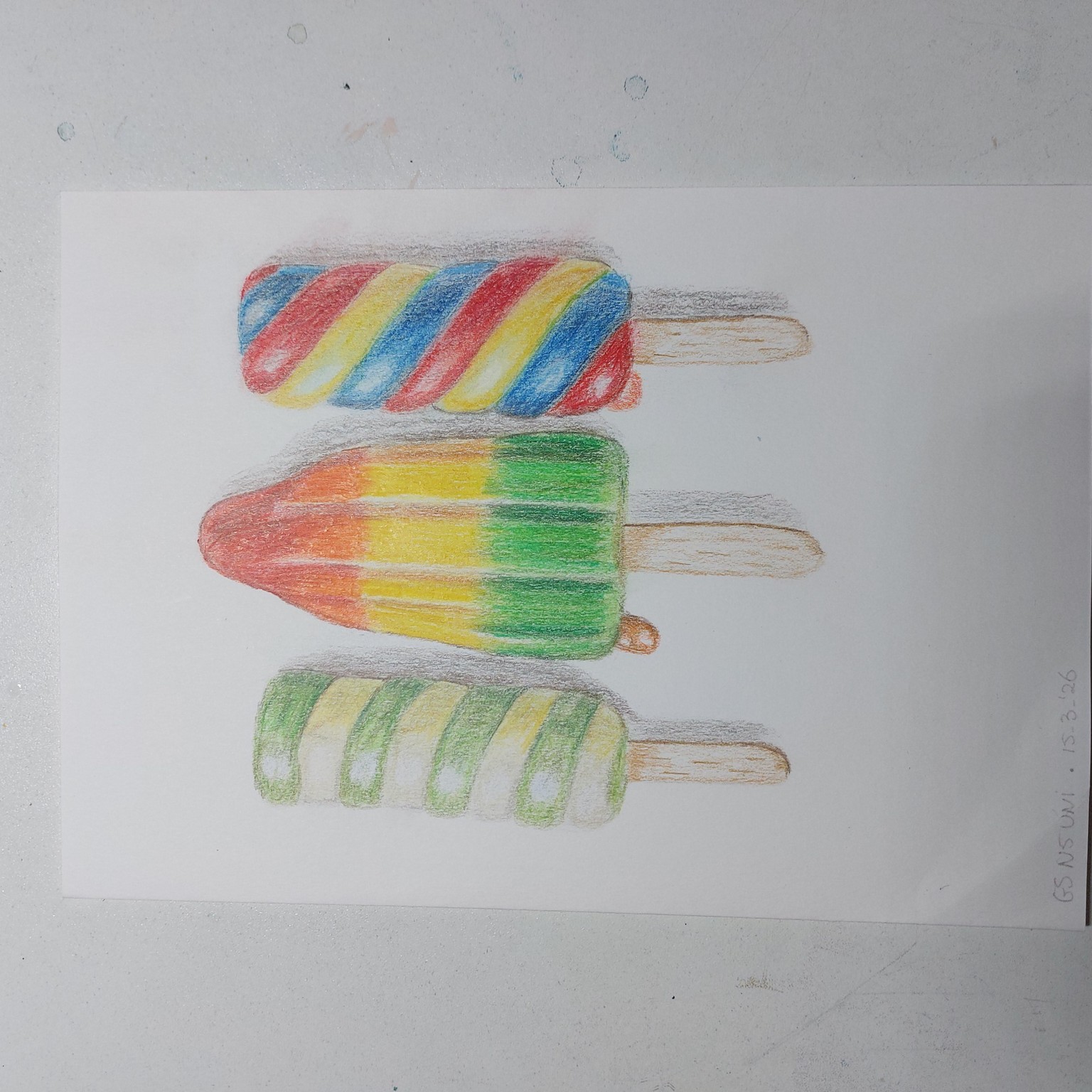 Ice lollies in colored pencil - image 1 - student project