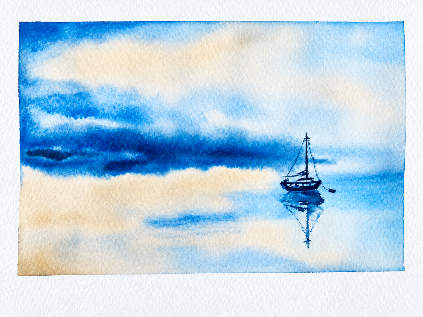 Minimalist Watercolour Seascape with Sailboat - image 1 - student project
