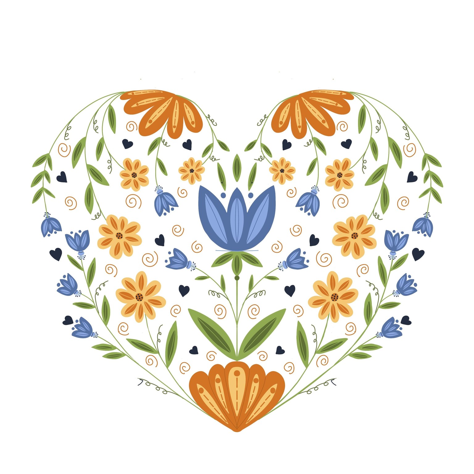 Folk Art Illustration, symmetrically florals - image 2 - student project