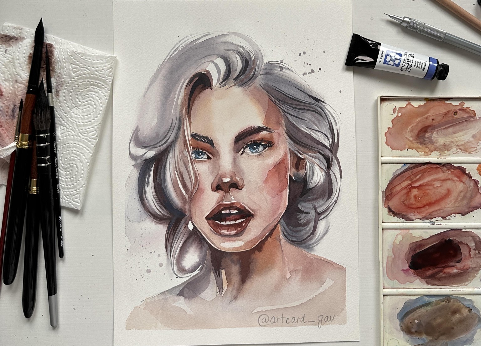 Watercolor Portrait of a Blonde Woman - image 3 - student project