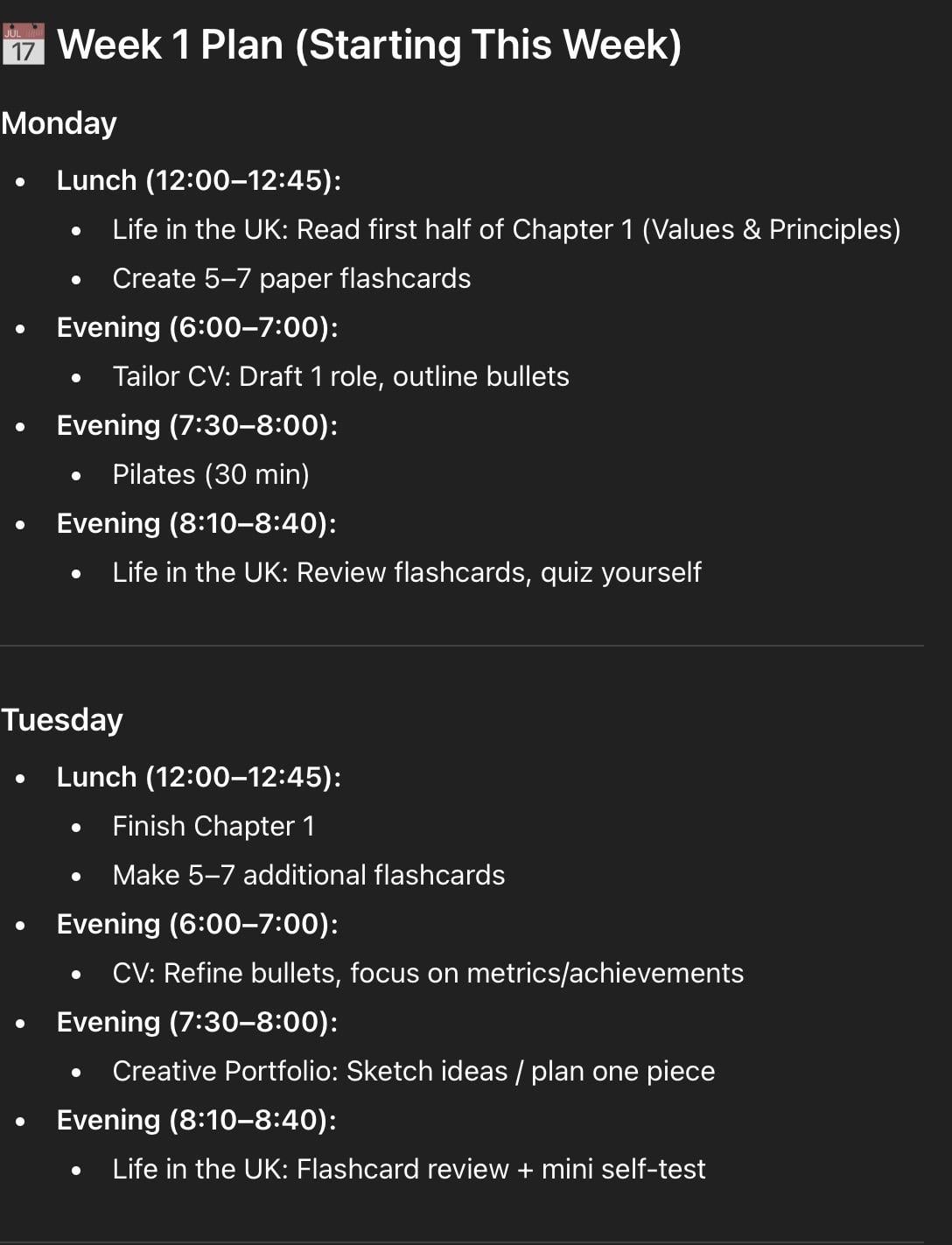 Week1 plan for my tasks - image 1 - student project