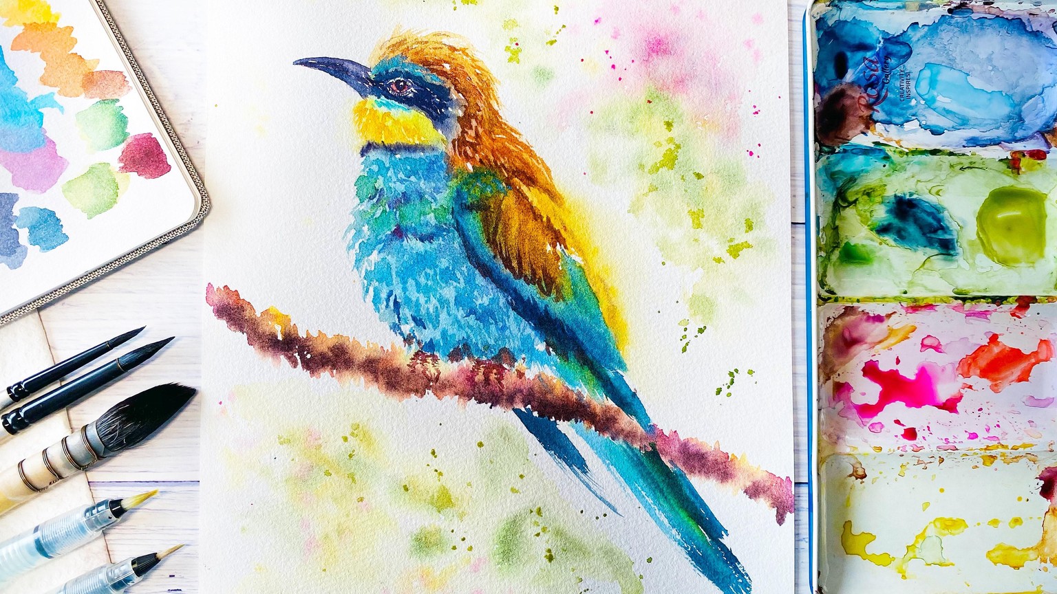 A Watercolor painting of a Bee Eater in loose expressive style - image 2 - student project