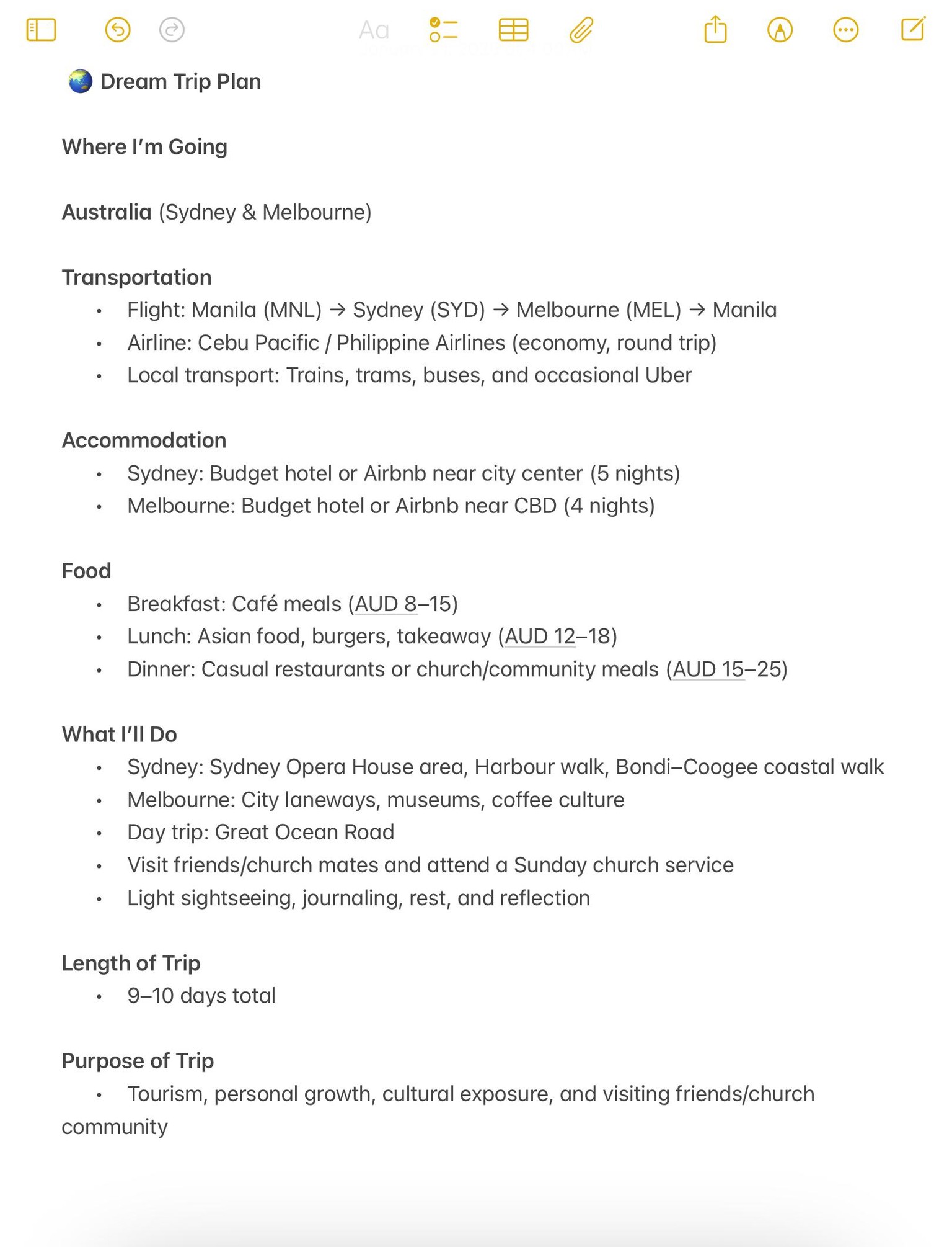 Dream Trip Plan - image 1 - student project