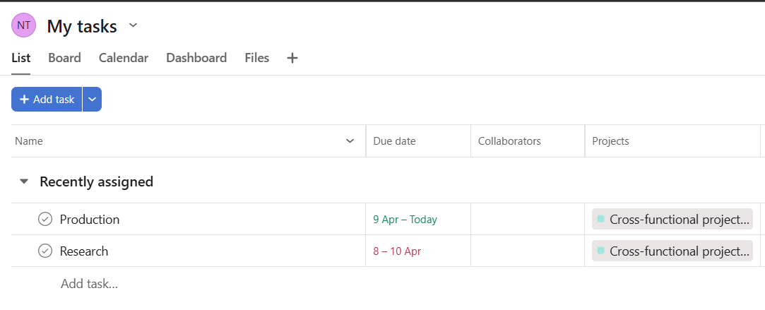 My task on Asana - image 1 - student project