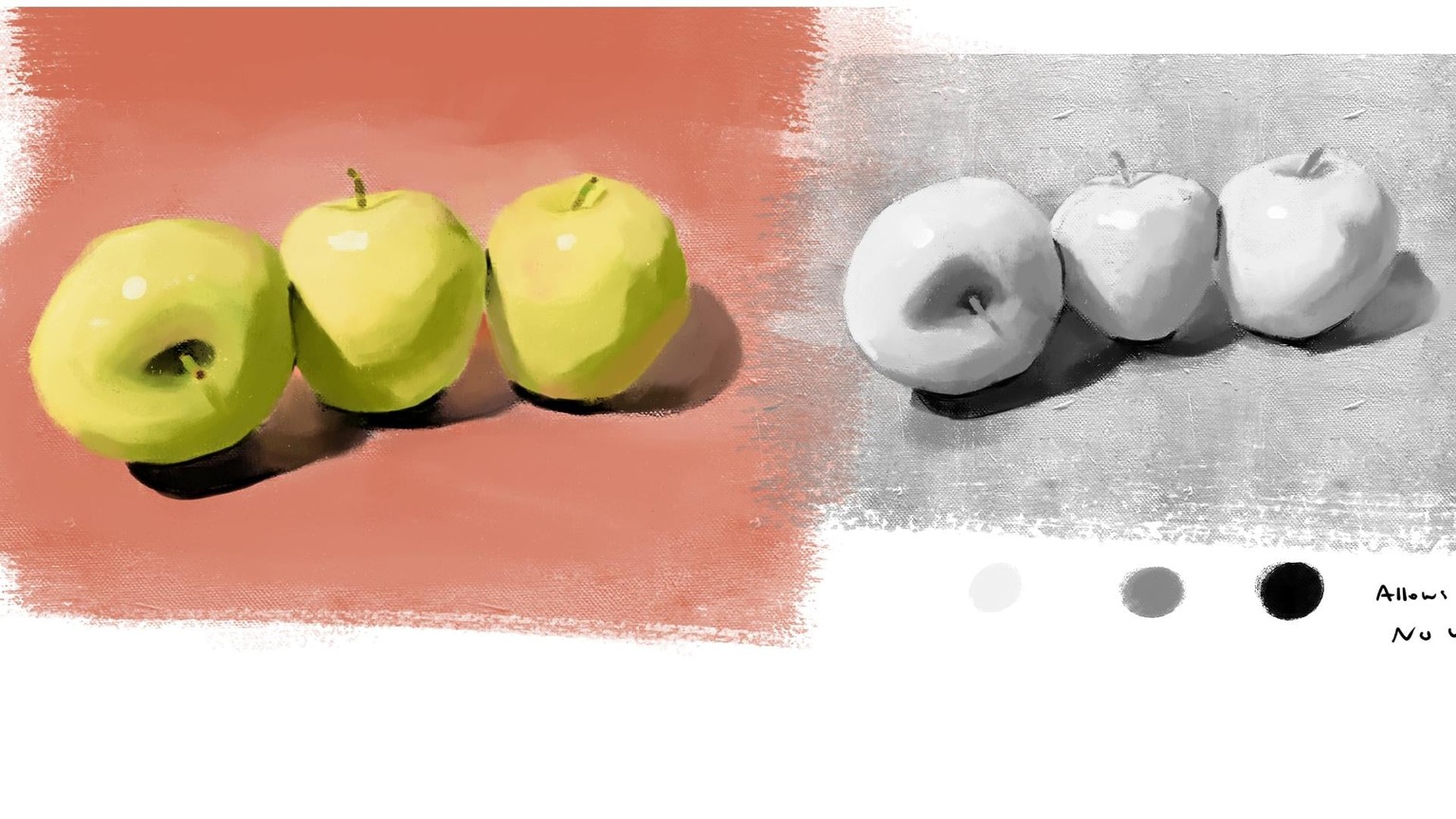 I did something a bit different, I painted some apples and painted in both color and grayscale. - image 1 - student project