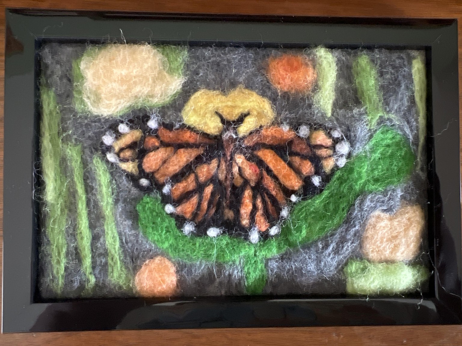 Monarch butterfly needle felt painting - image 1 - student project