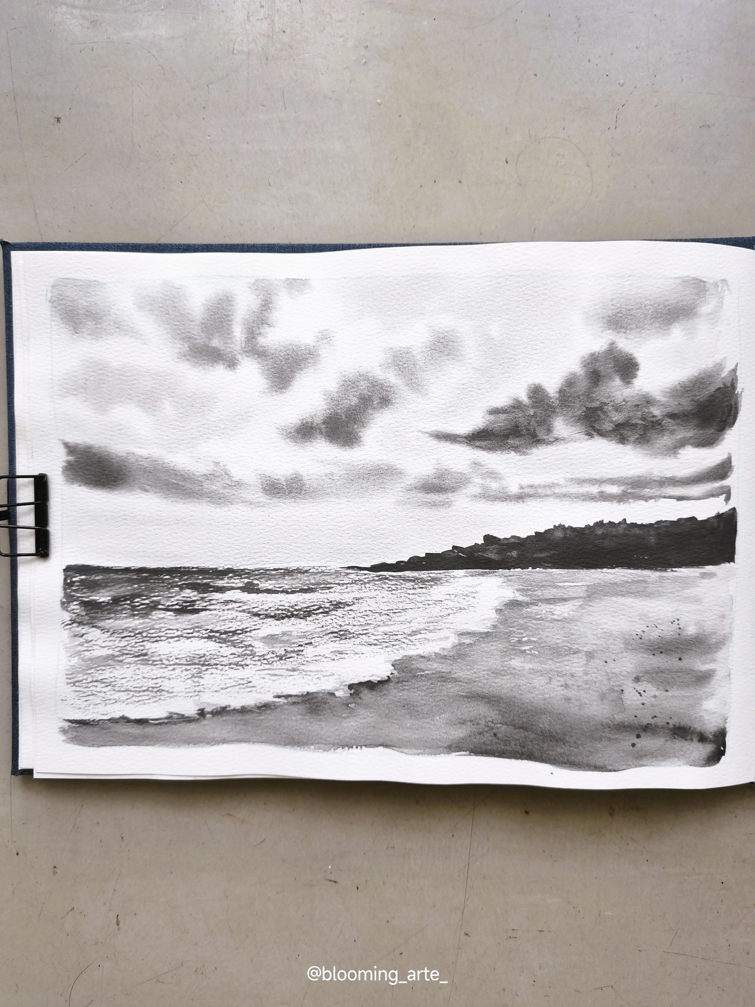 Watercolor beach and clouds - image 4 - student project