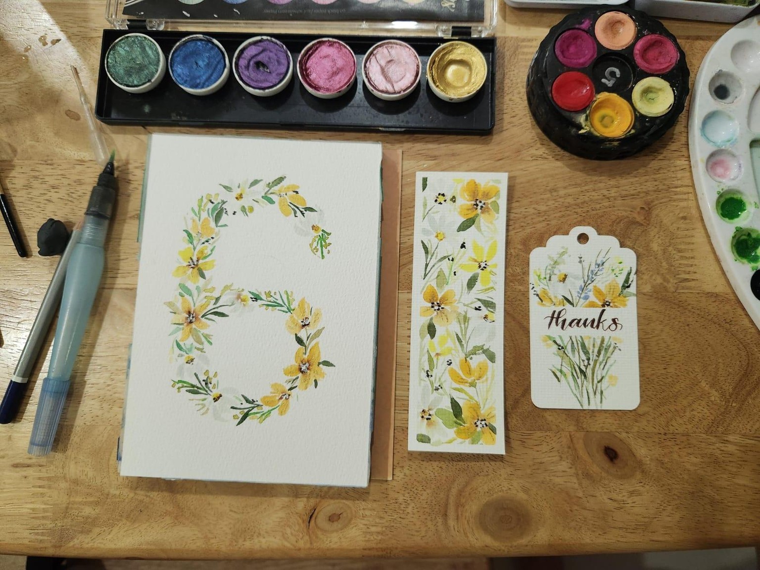 Watercolor florals bookmark, monogram & gift tag - image 1 - student project