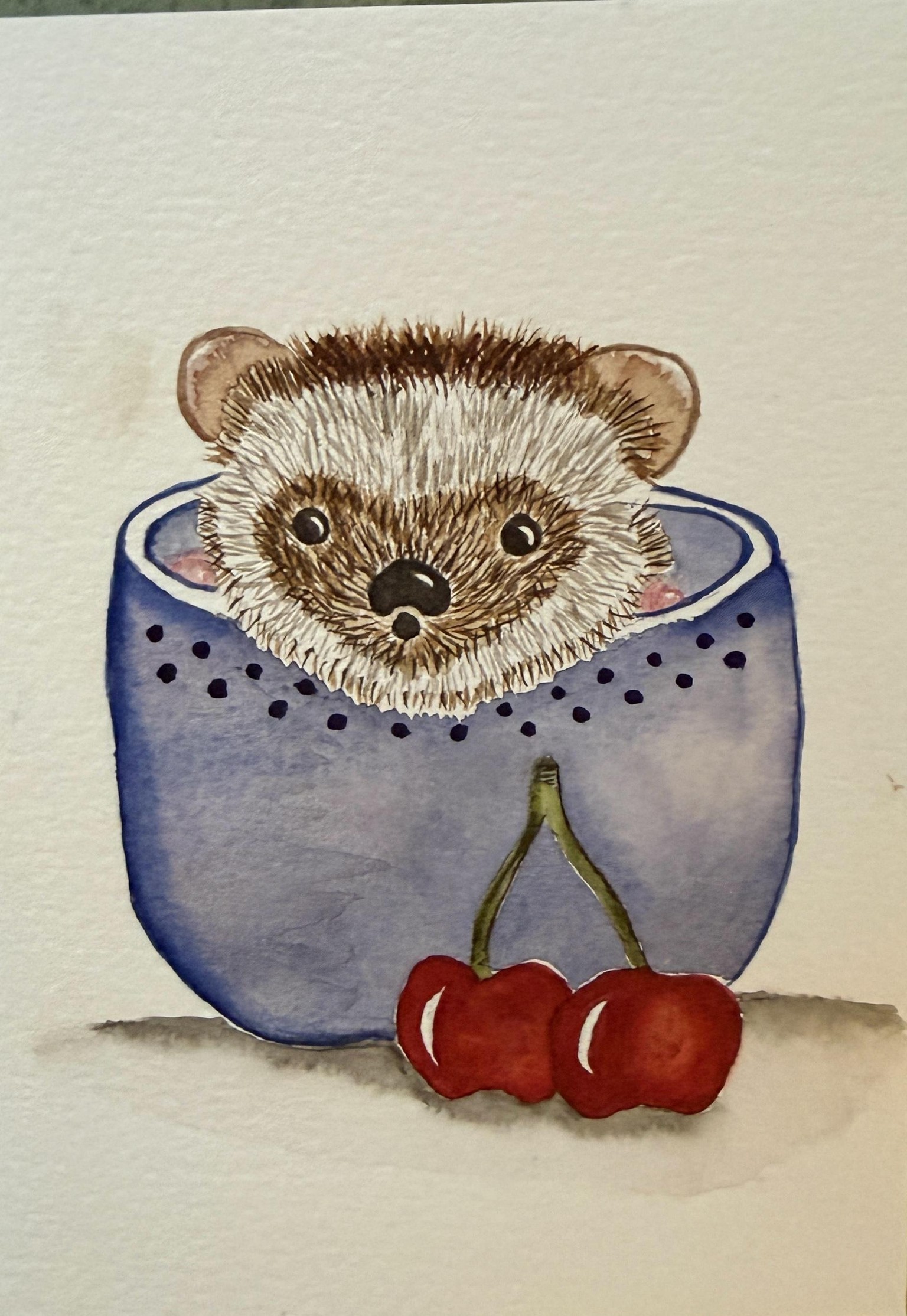 Watercolor Hedgehog in a cup - image 1 - student project