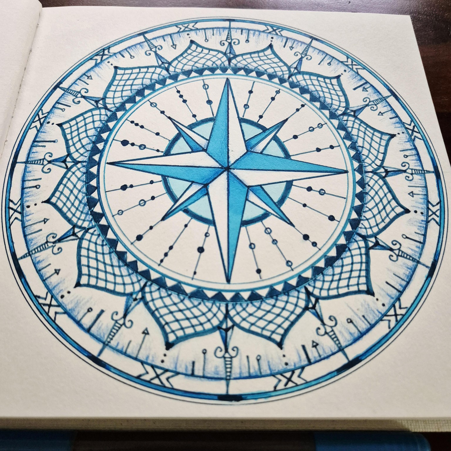 Mandala with Geometric Compass Star - image 3 - student project