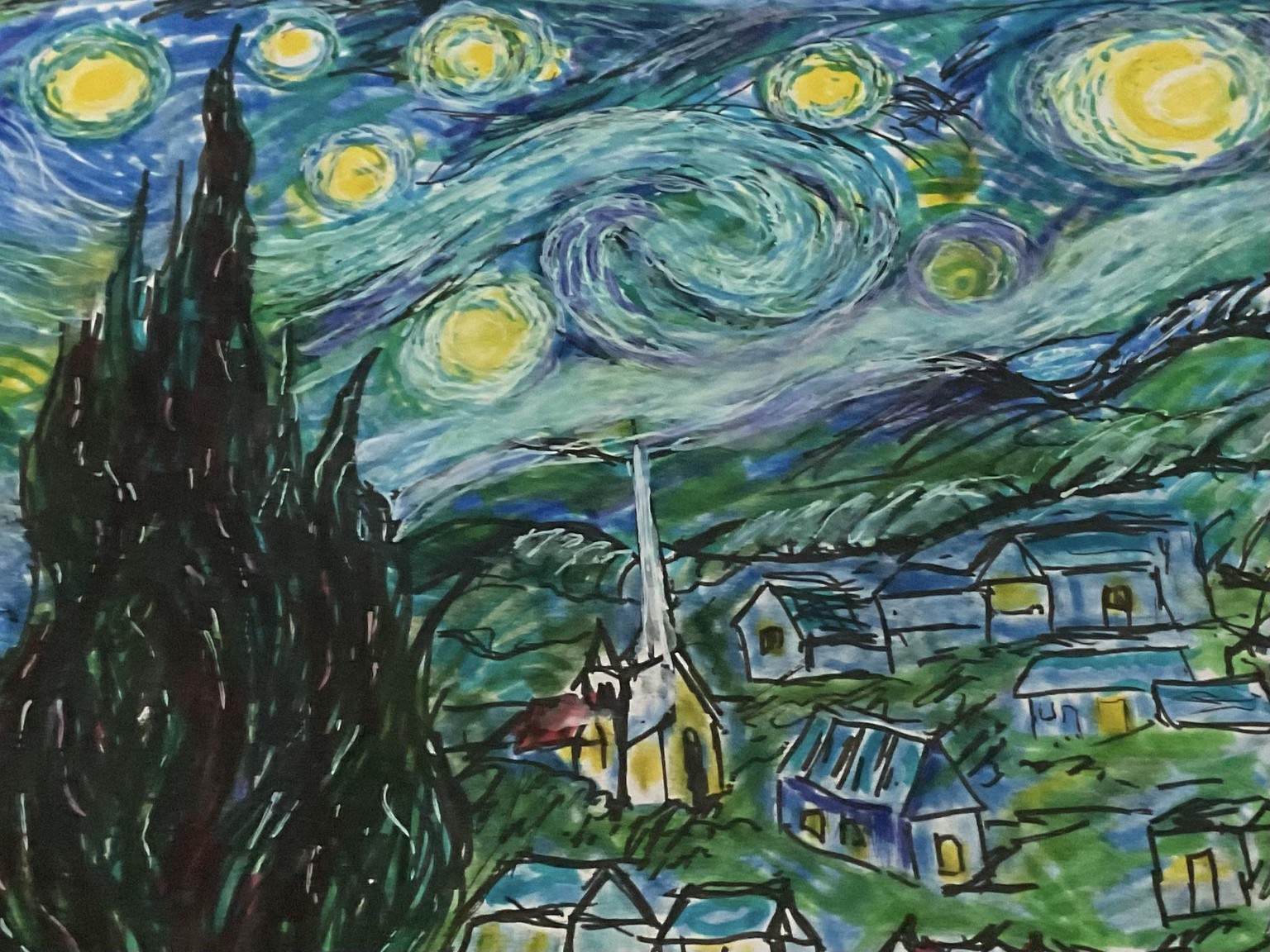Let’s Draw Van Gogh’s STARRY NIGHT PAINTING with Markers! Fun class, picked up some tips. - image 1 - student project
