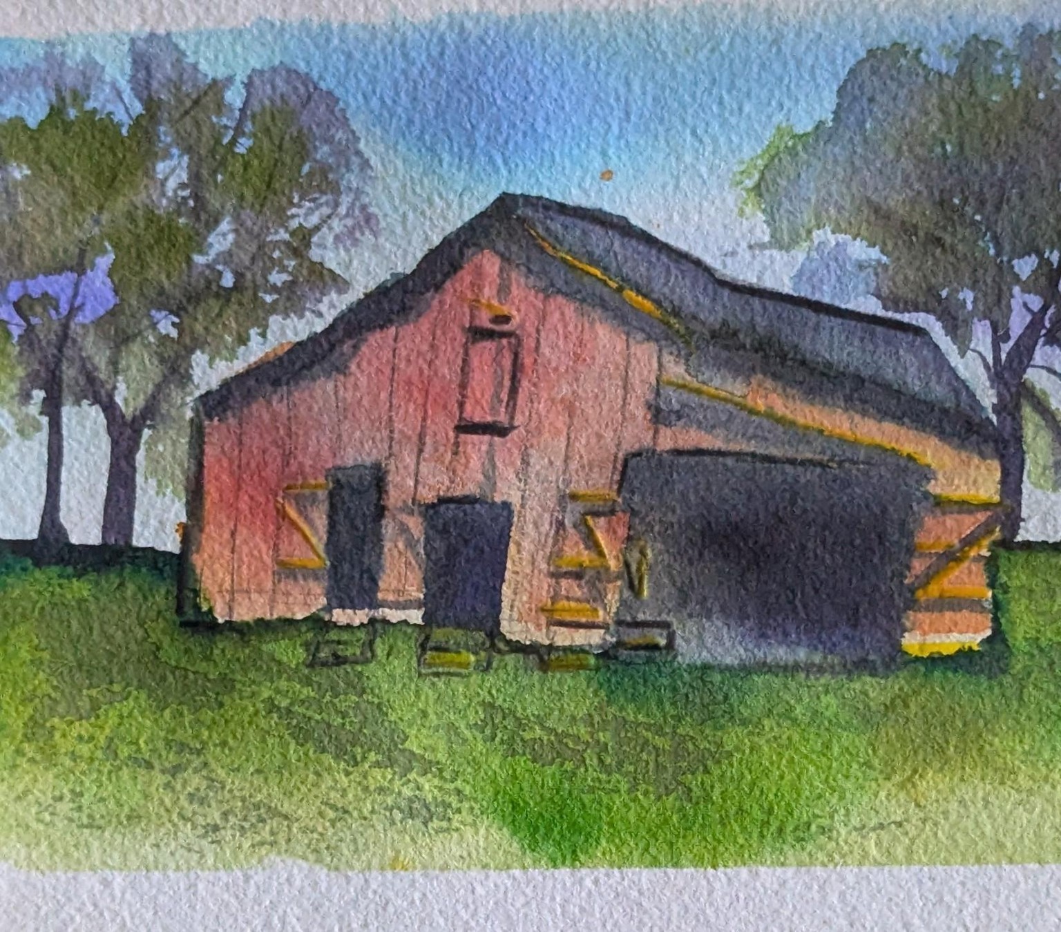 Wooden Barn in Watercolors: Using Plastic Wrap to add Texture - image 1 - student project