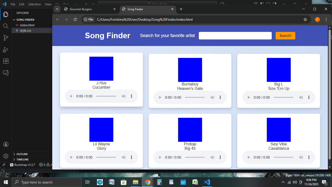 Gourmet Burgers and Song Finder - image 4 - student project