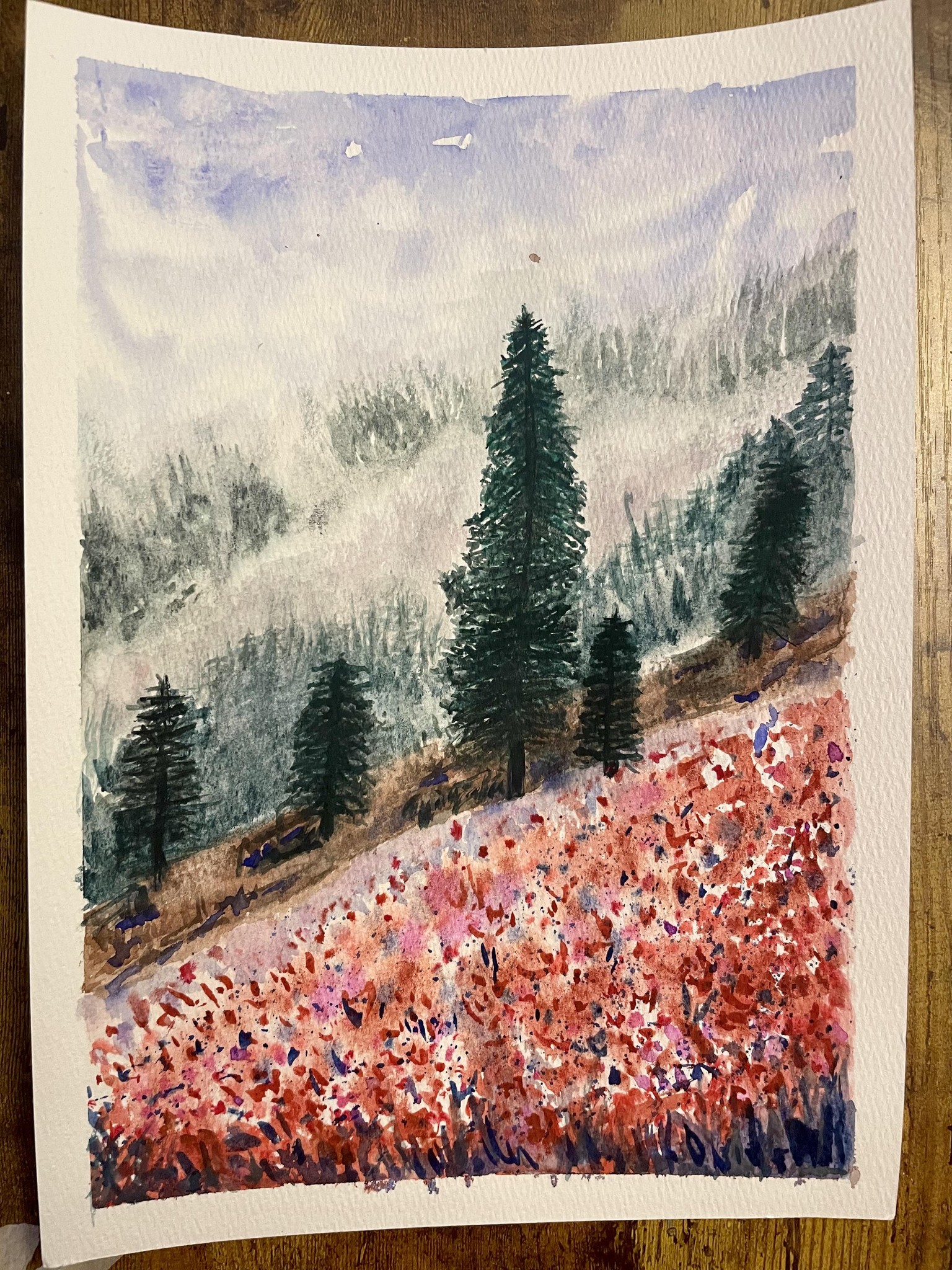 Serene/Foggy watercolor meadow - image 1 - student project