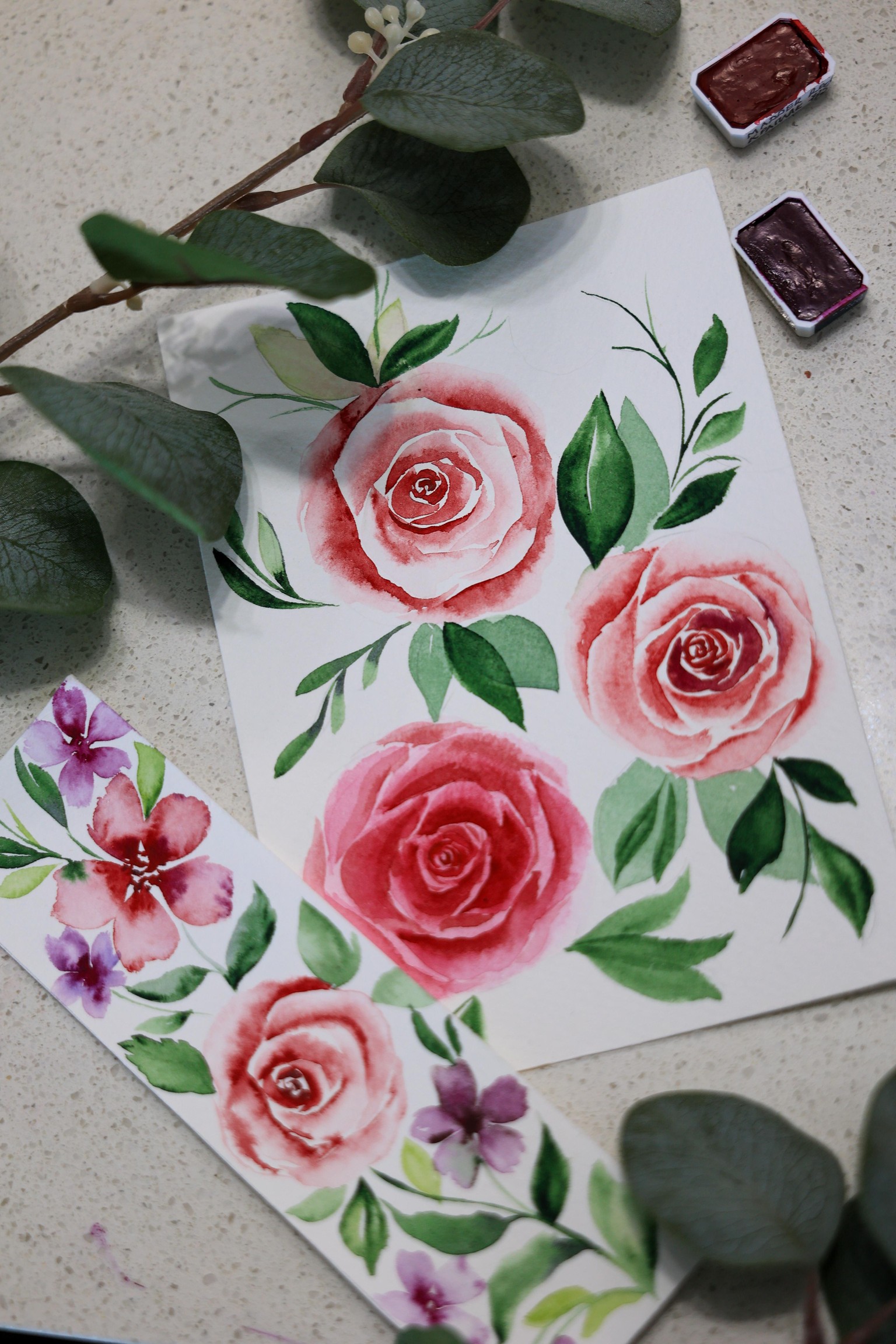 Watercolor loose roses - image 3 - student project
