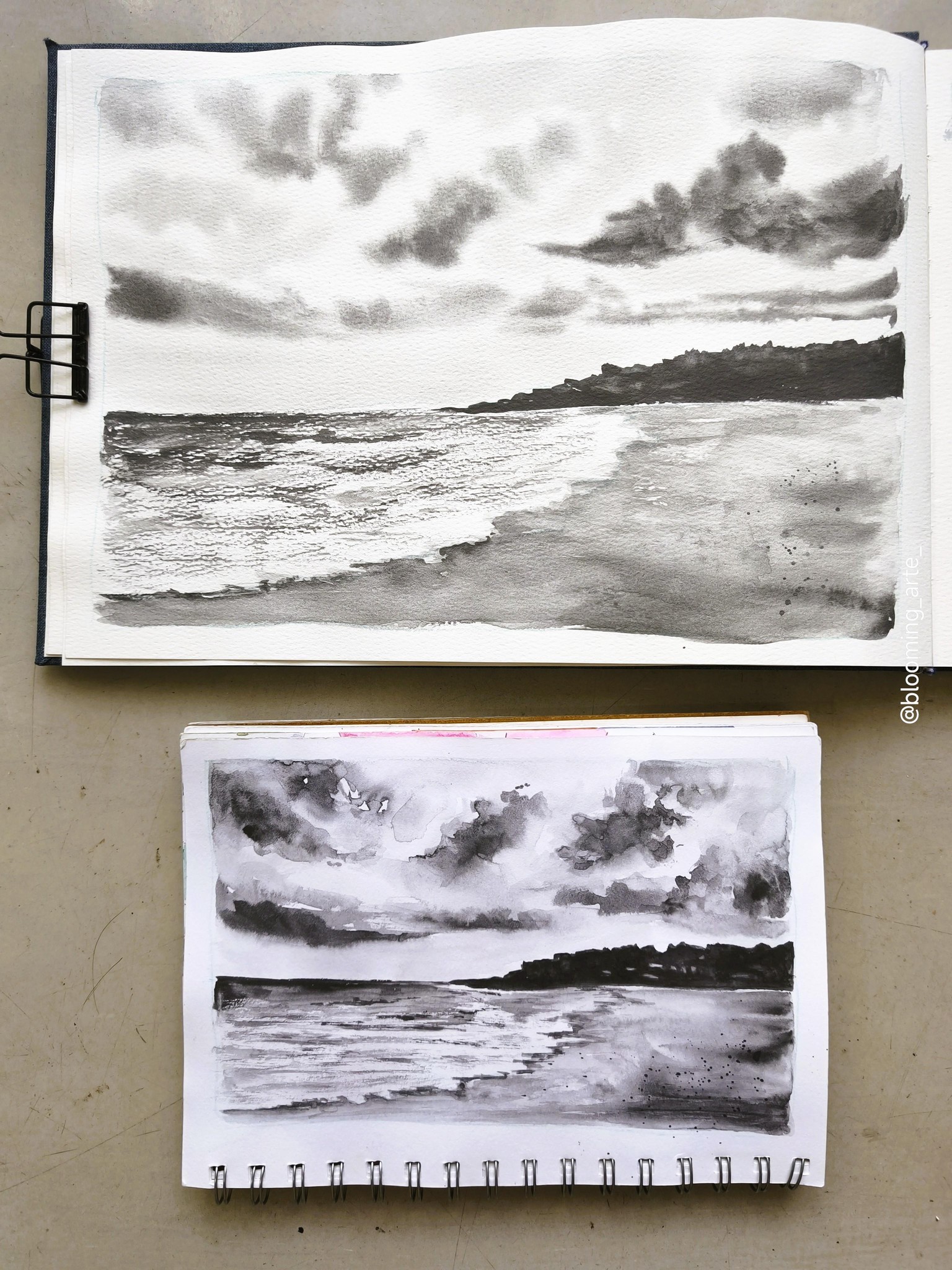 Watercolor beach and clouds - image 2 - student project