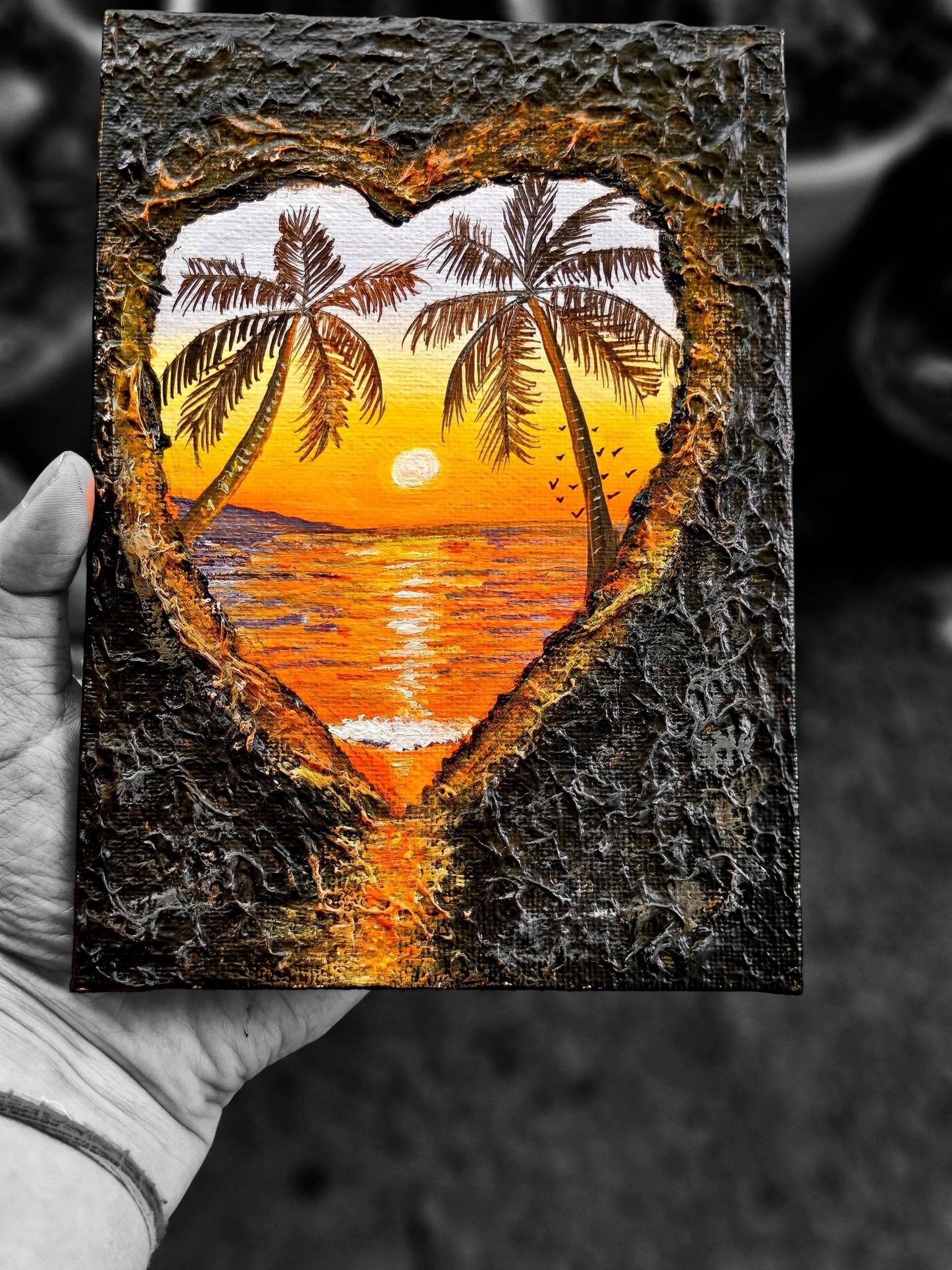 Textured Heart Window- Tropical Sunset Acrylic Painting - image 1 - student project