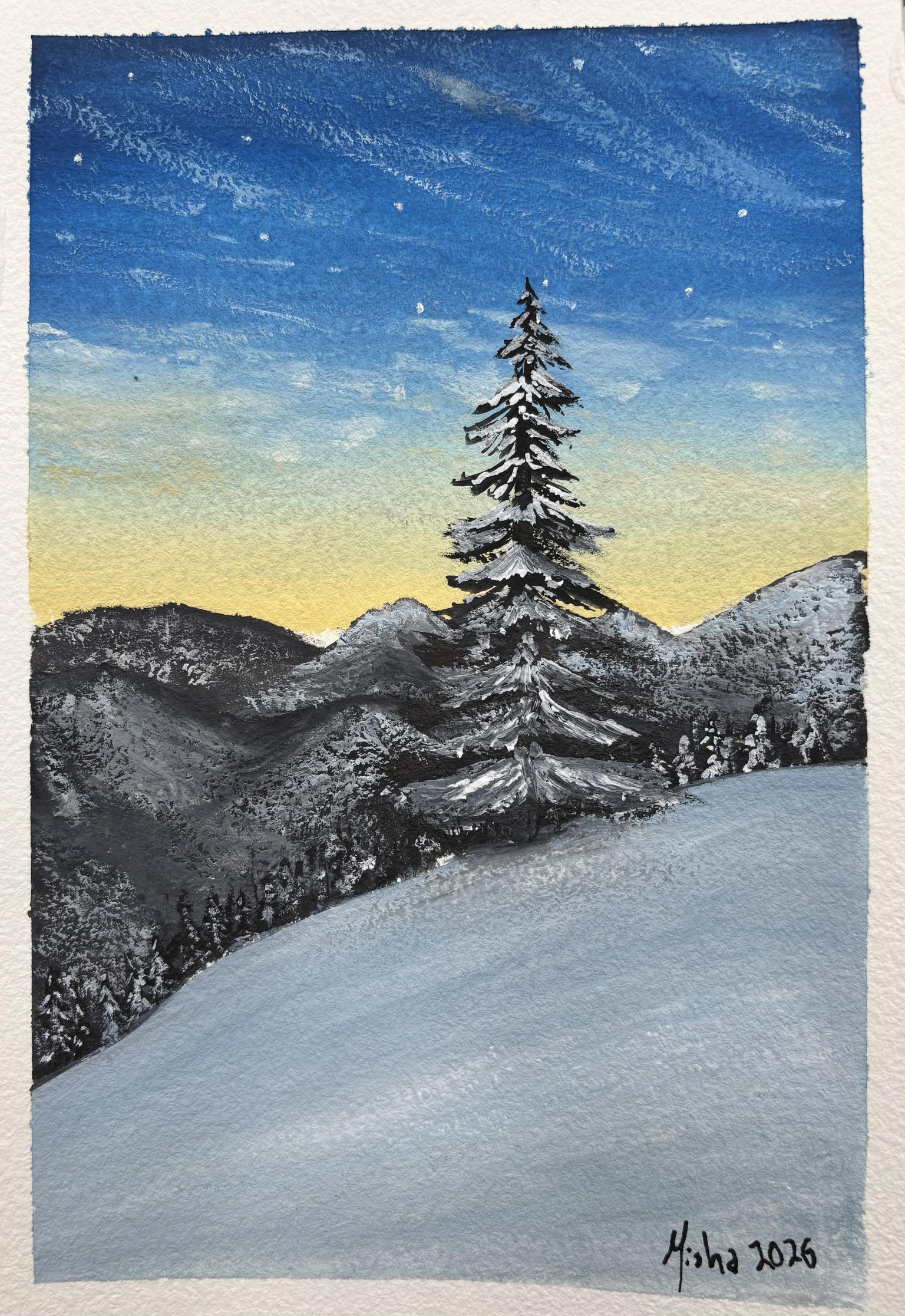 Gouache Day 1 Snowy winter morning - image 2 - student project