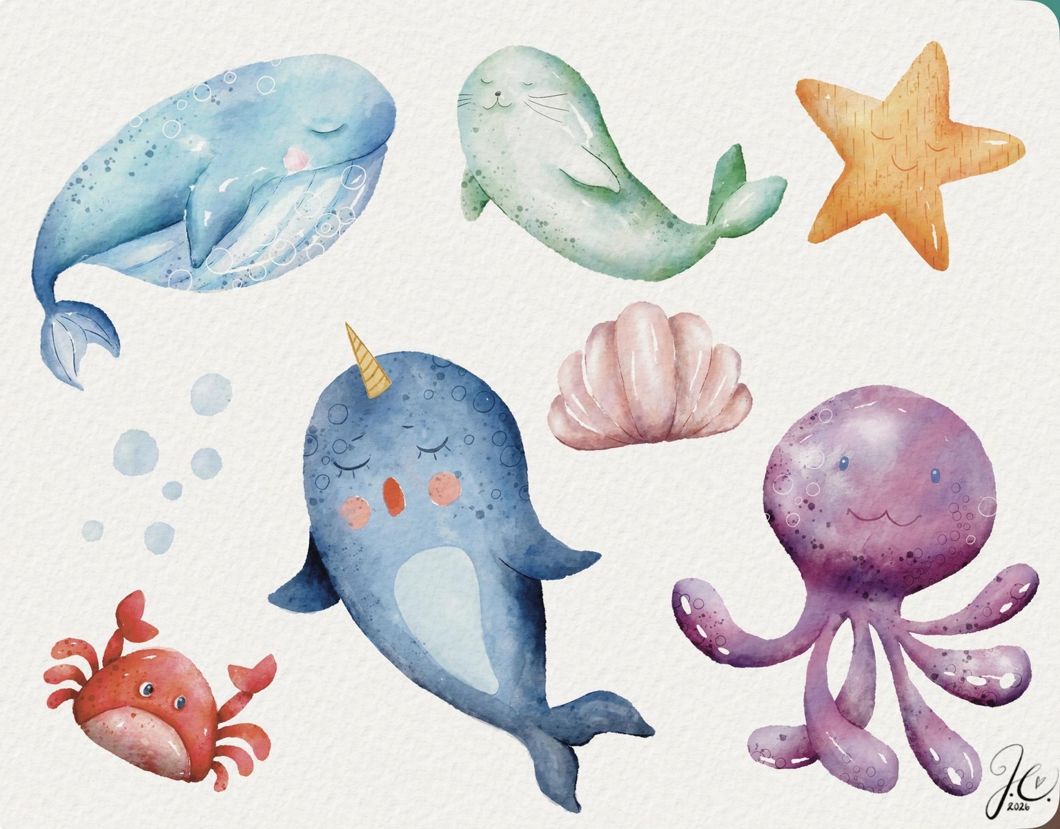 Watercolor Sea Creatures - image 1 - student project